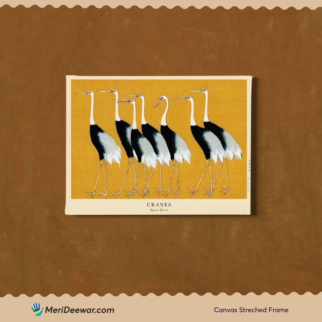 Flock of Japanese Red Crown Crane by Ogata Korin 3 : 4 Horizontal New Premium Wall Art Canvas by MeriDeewar