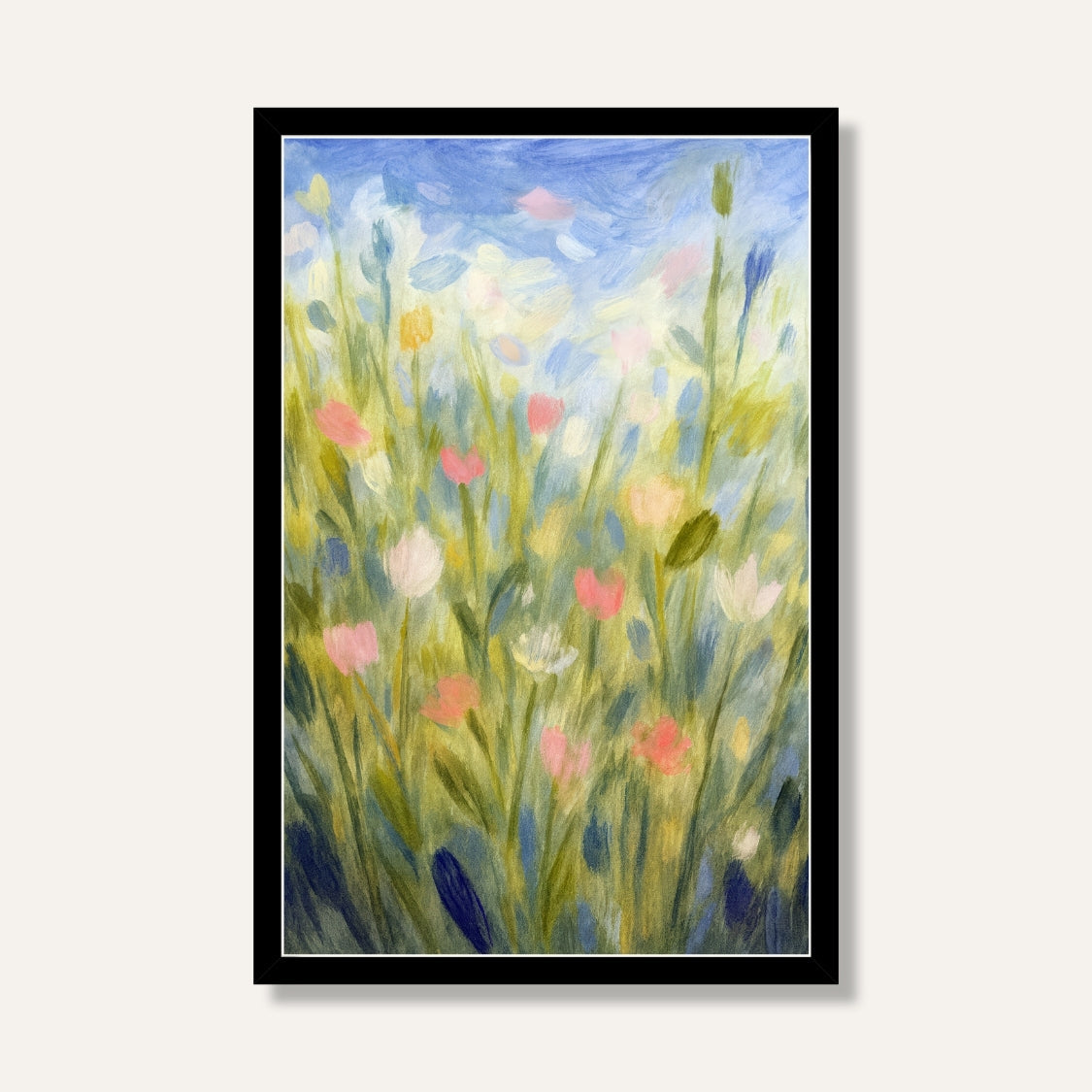 Floral Meadow Painting for Living Room | Impressionist Wildflower Wall Art | Giclée Print 2 : 3 Vertical Premium Wall Art Canvas by MeriDeewar