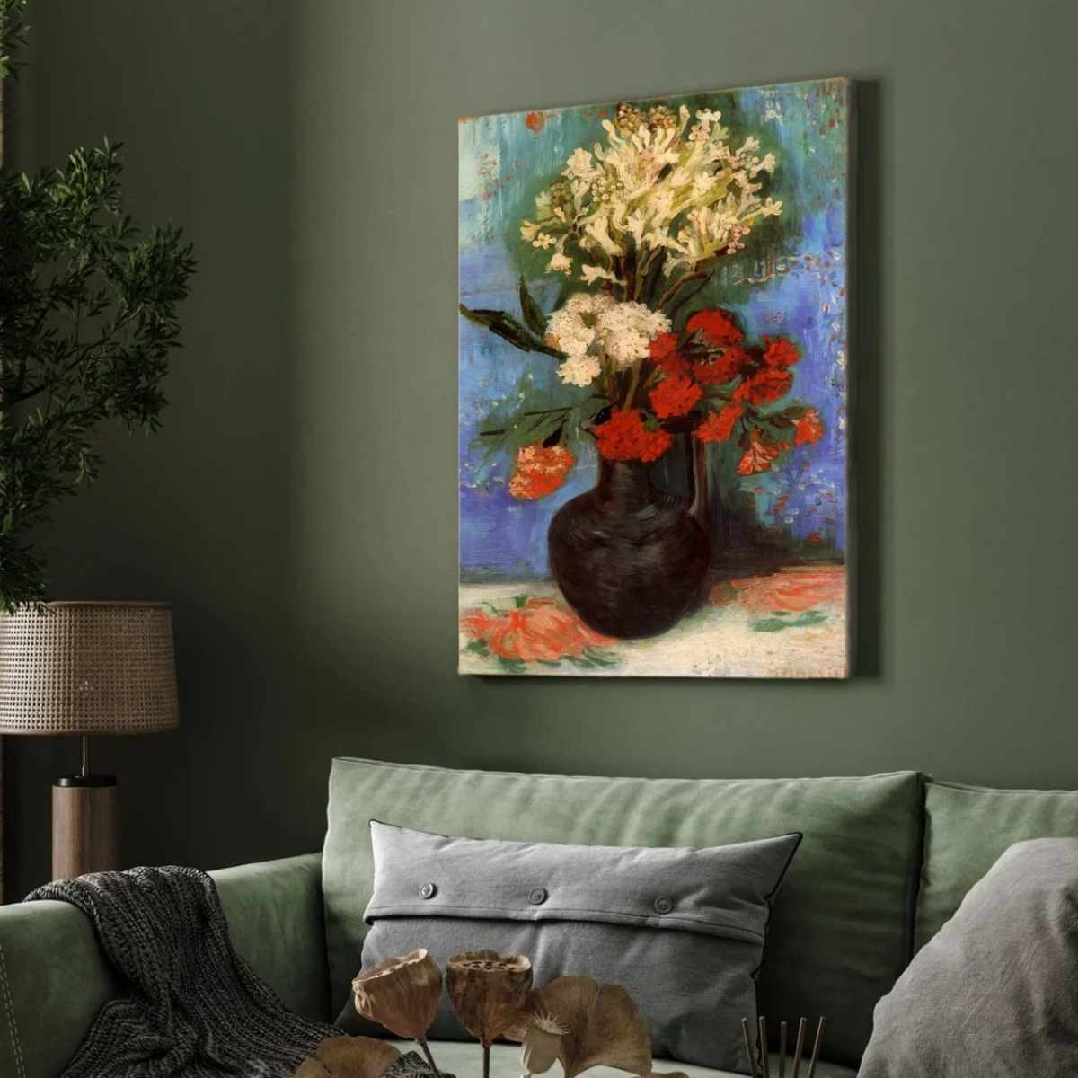 Floral Painting for Living Room | Van Gogh Carnations Vase | Wall Art for Home Decor 2 : 3 Vertical Premium Wall Art Canvas by MeriDeewar