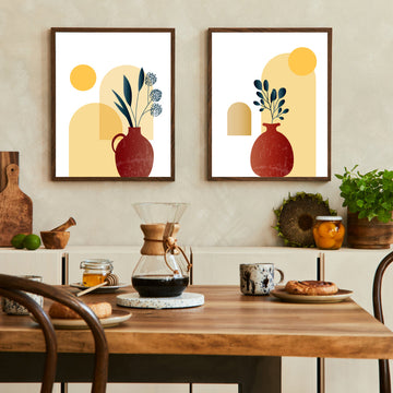 Flower And Leaf ArtWork Set Of 2 Walls Premium Wall Art Canvas by MeriDeewar