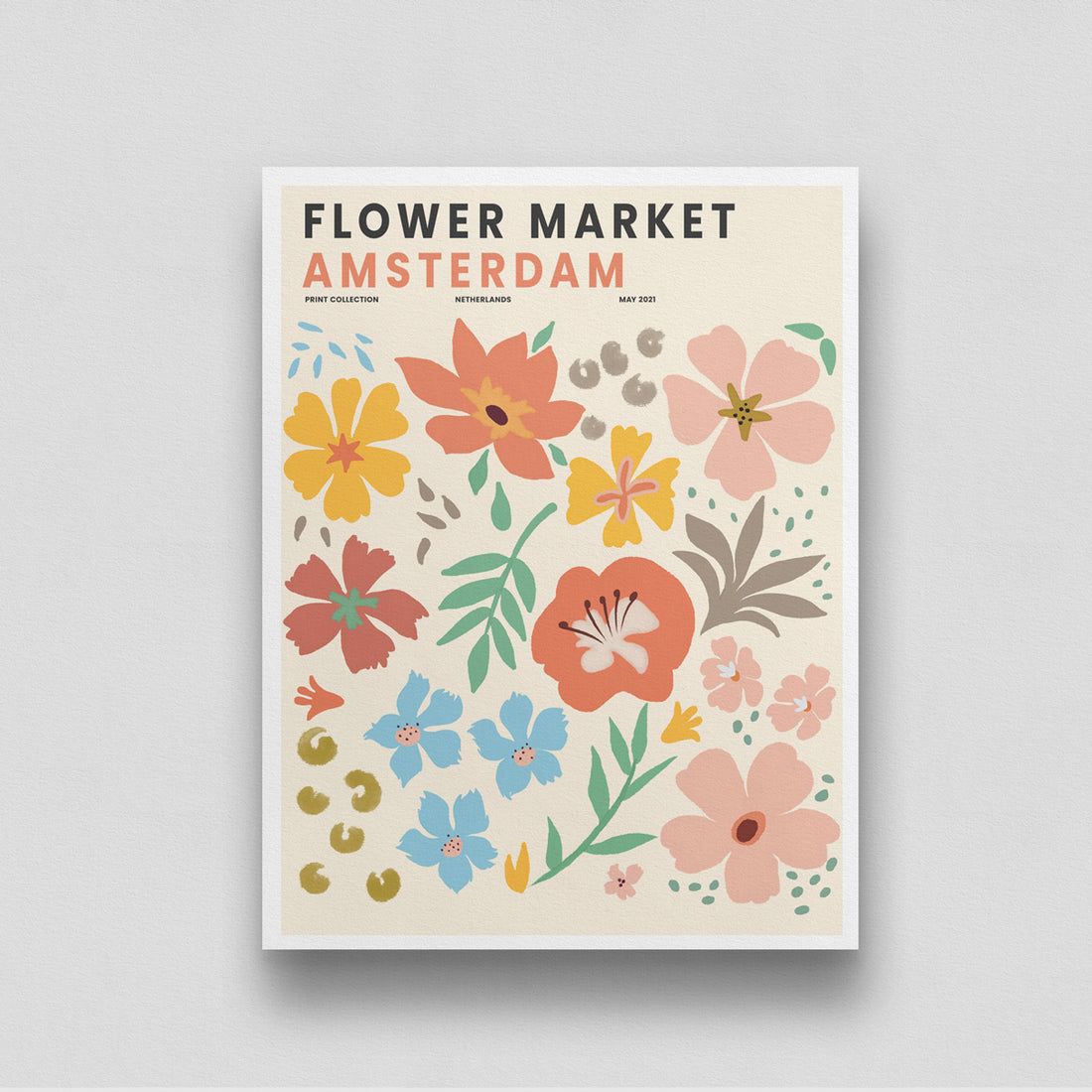 Flower Market Amsterdam Poster 3 : 4 Vertical New Premium Wall Art Canvas by MeriDeewar