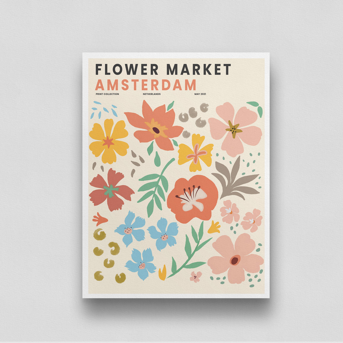 Flower Market Amsterdam Poster 3 : 4 Vertical New Premium Wall Art Canvas by MeriDeewar