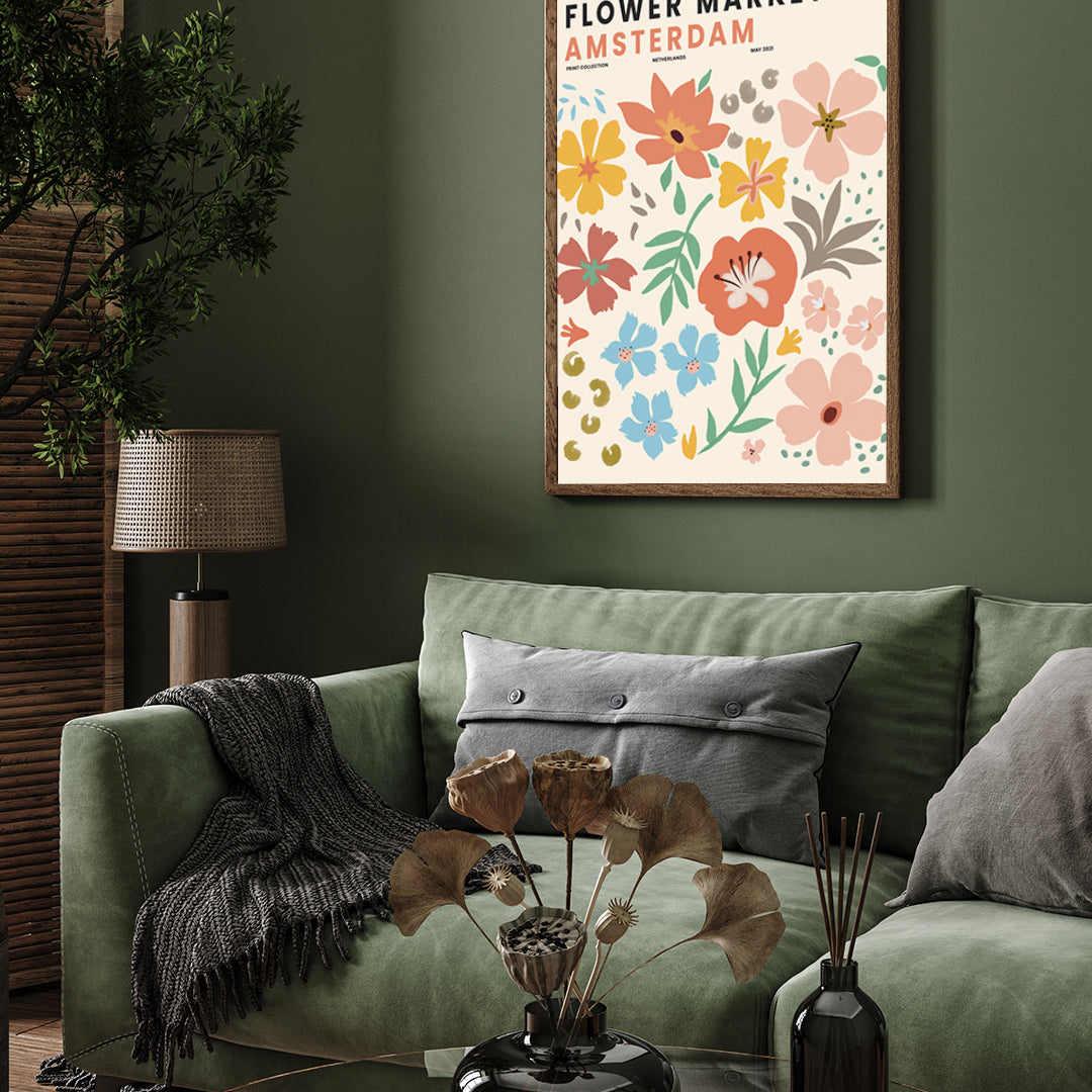 Flower Market Amsterdam Poster 3 : 4 Vertical New Premium Wall Art Canvas by MeriDeewar