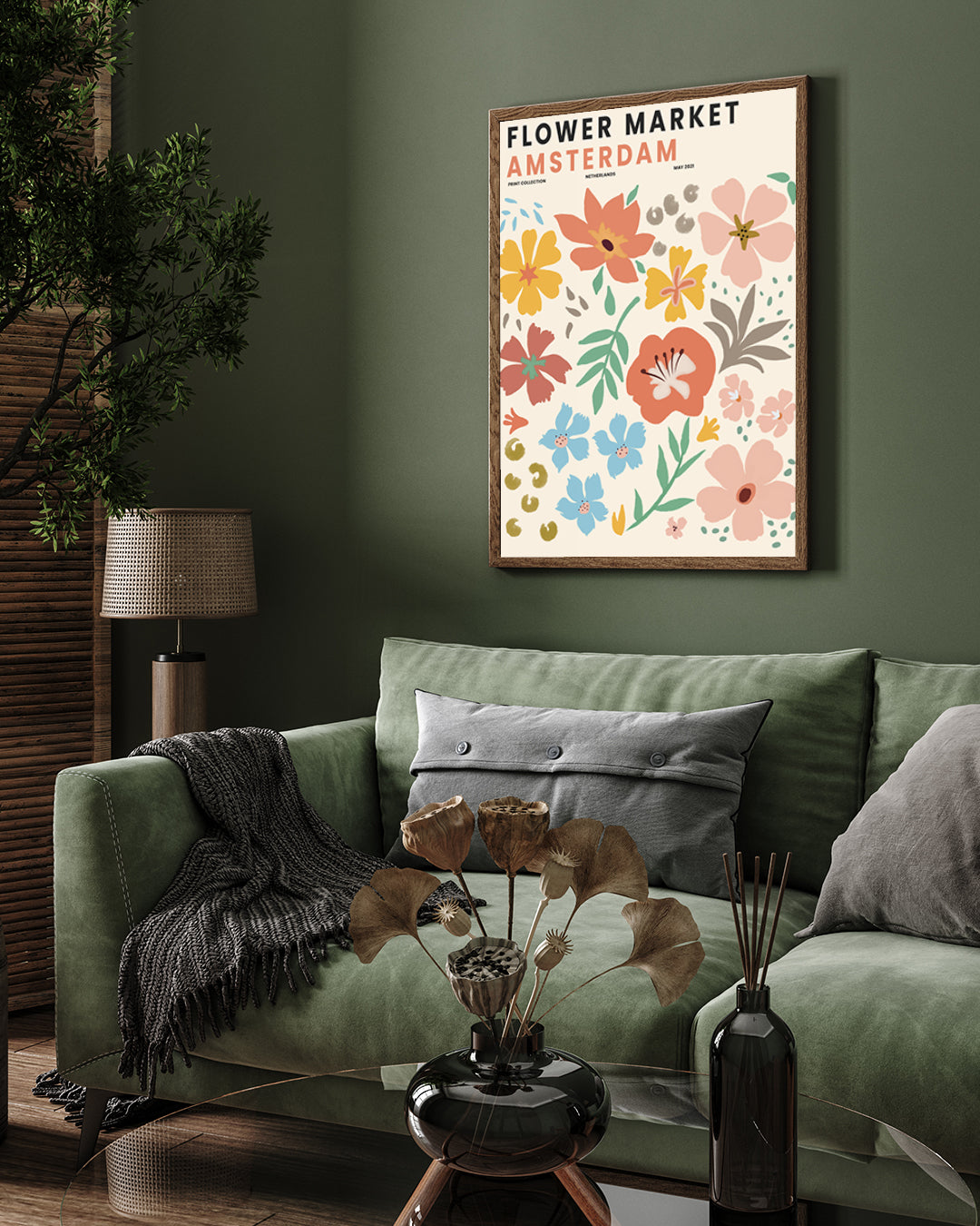 Flower Market Amsterdam Poster 3 : 4 Vertical New Premium Wall Art Canvas by MeriDeewar