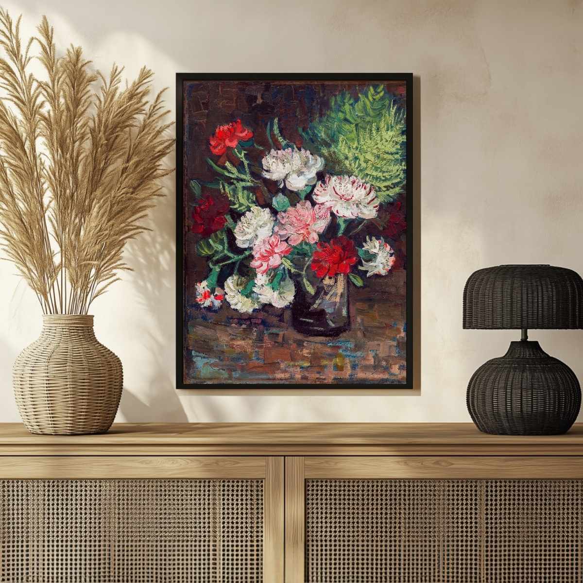 Flower Painting for Living Room | Van Gogh Carnations Floral Wall Art | MeriDeewar 3 : 4 Vertical Premium Wall Art Canvas by MeriDeewar