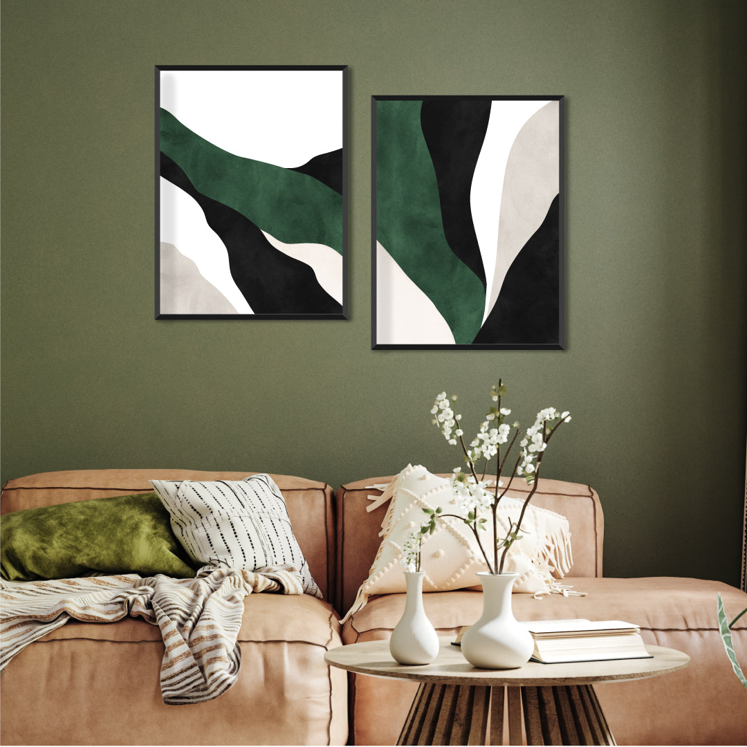 Forest Green Wall Art Set Of 2 Paintings Walls Premium Wall Art Canvas by MeriDeewar