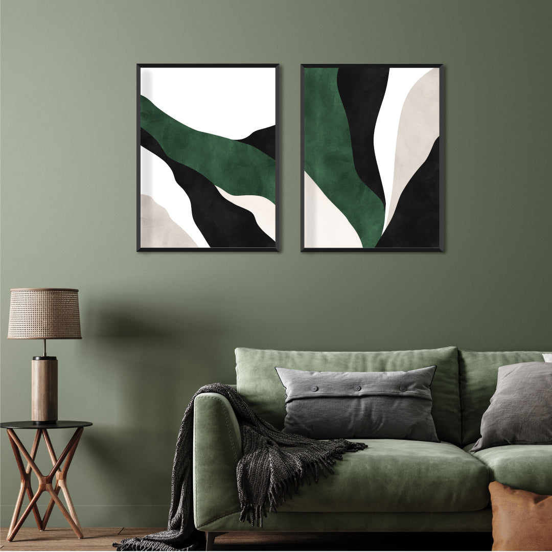 Forest Green Wall Art Set Of 2 Paintings Walls Premium Wall Art Canvas by MeriDeewar