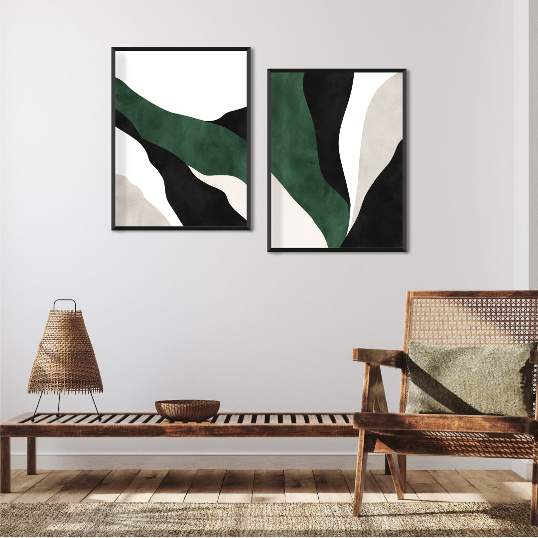 Forest Green Wall Art Set Of 2 Paintings Walls Premium Wall Art Canvas by MeriDeewar