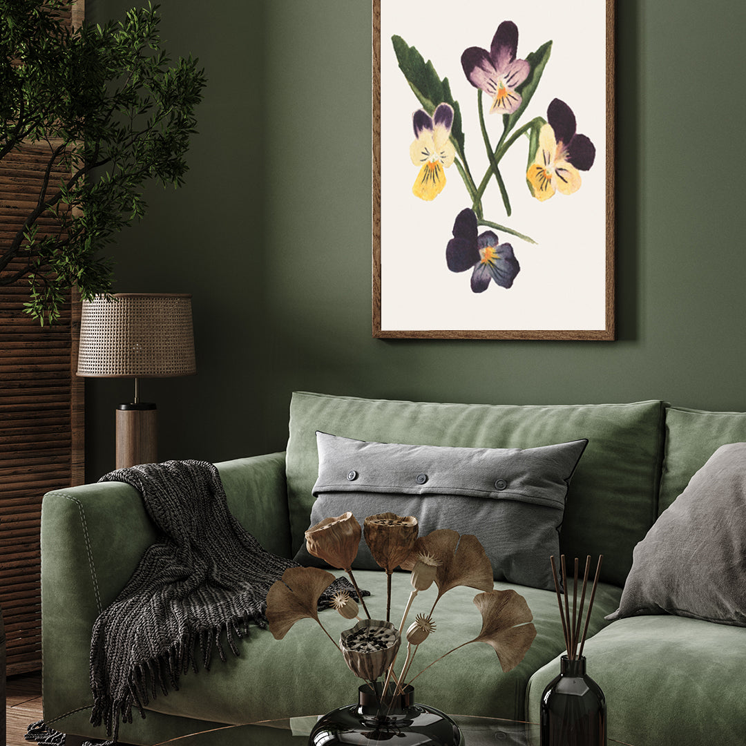 Four Purple Flowers/ Untitled Pansies by Mary Vaux Walcott 3 : 4 Vertical New Premium Wall Art Canvas by MeriDeewar
