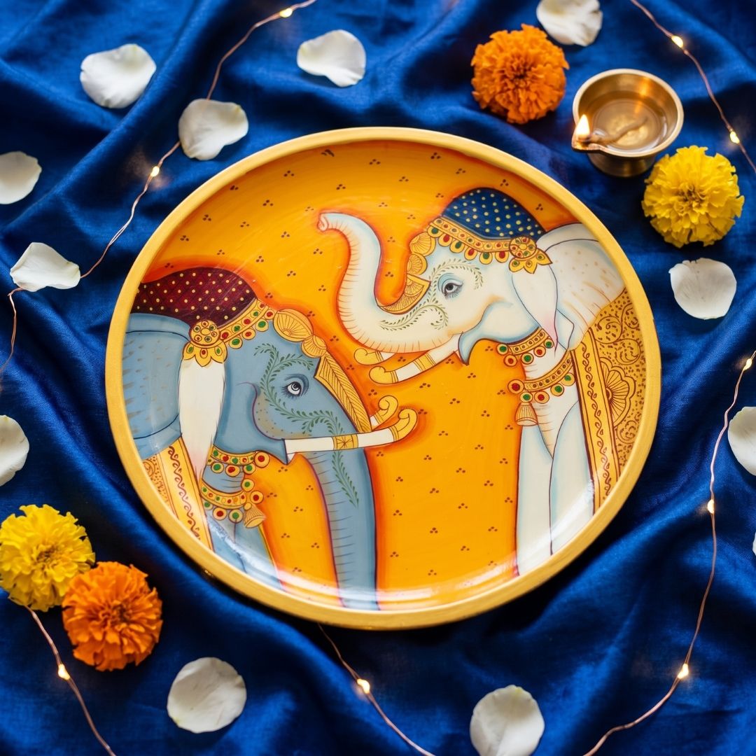 Gajraj Shringar | Hand-Painted Royal Elephants Wall Art Curate Premium Wall Art Canvas by MeriDeewar