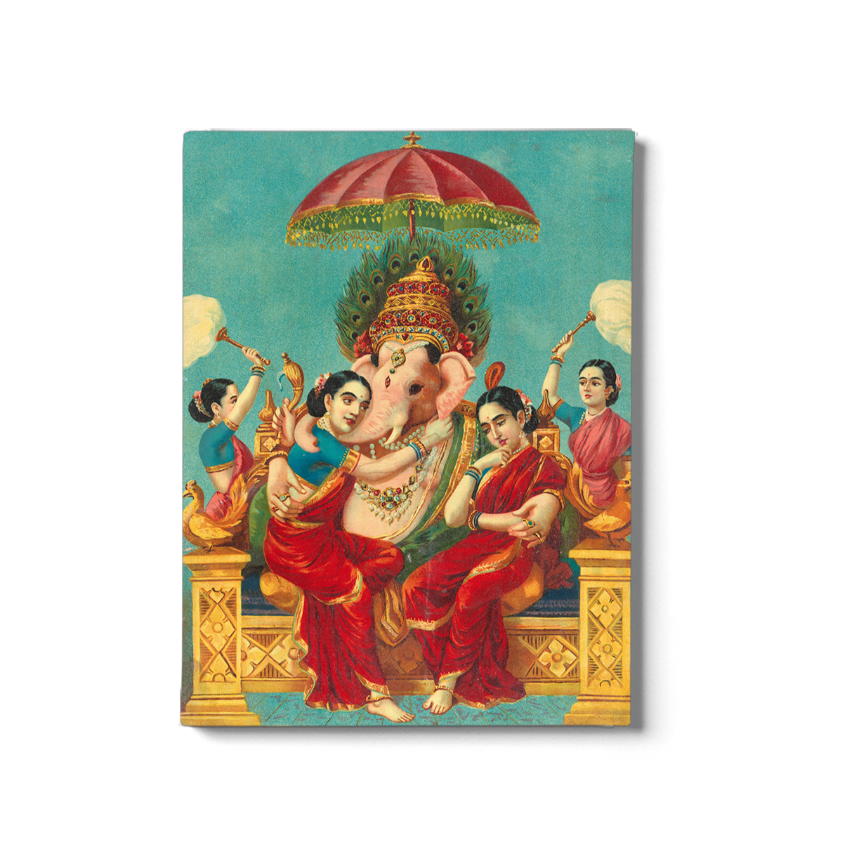 Ganesha (Buddhi) with Riddhi & Siddhi Painting - Meri Deewar 2 : 3 Vertical Premium Wall Art Canvas by MeriDeewar