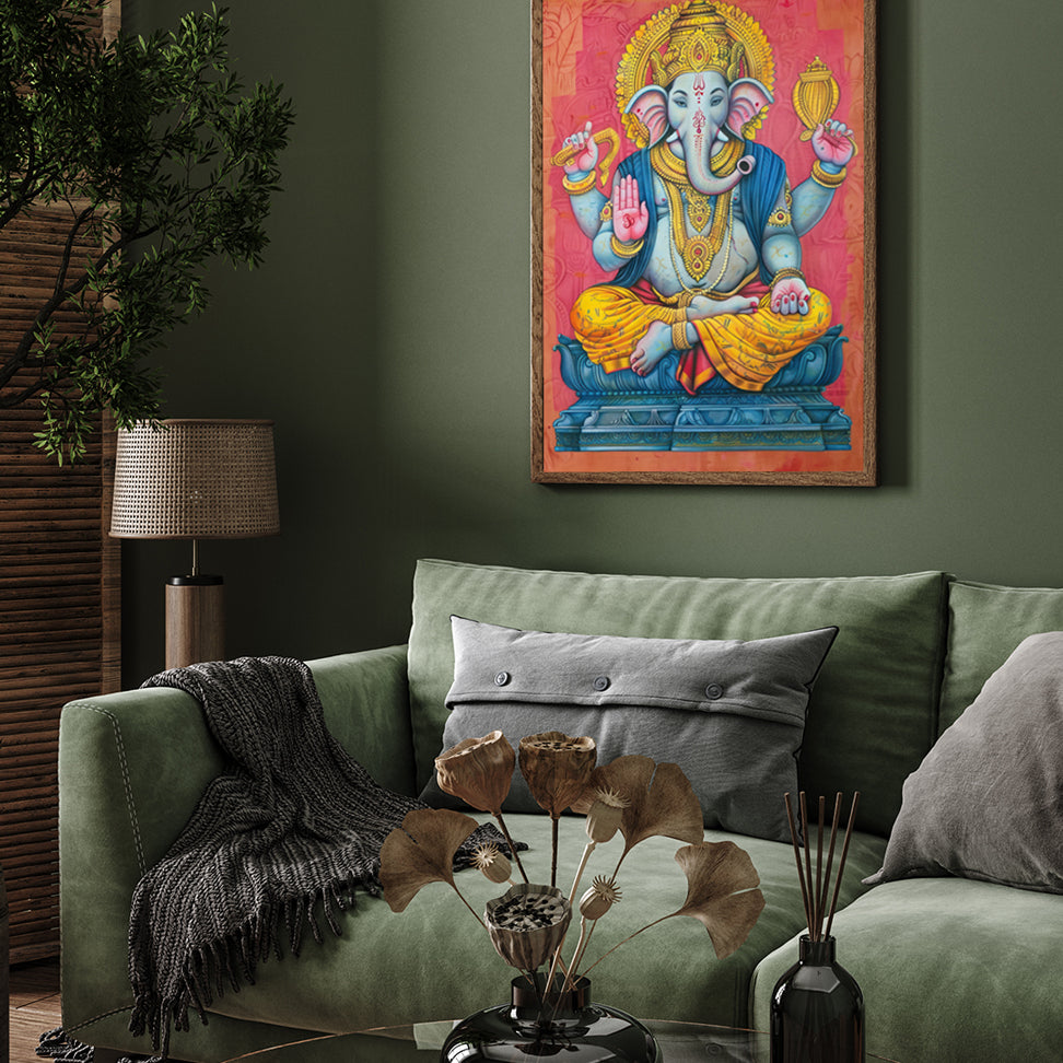 Ganesha Indian Devotional Painting Premium Wall Art Canvas by MeriDeewar