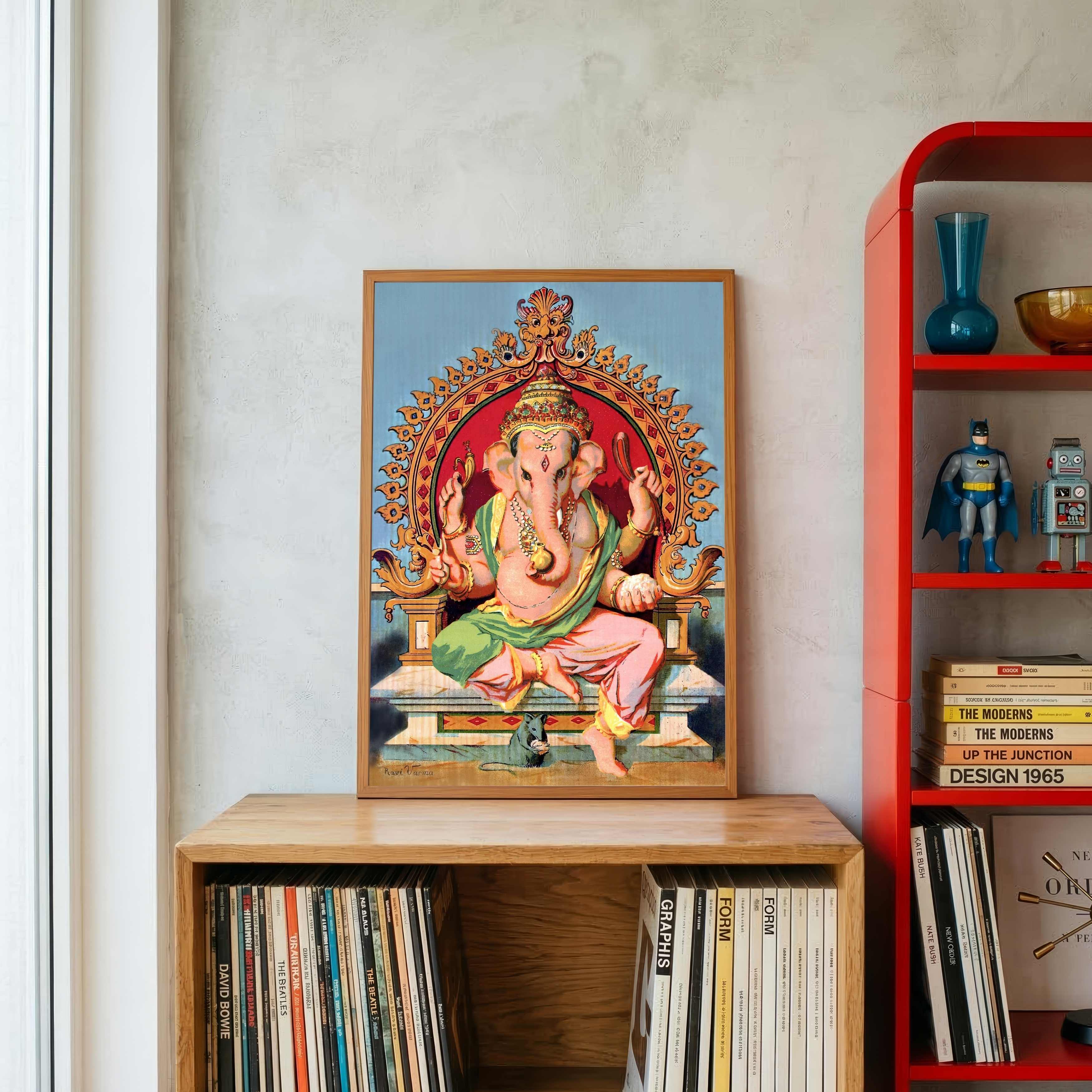 Ganesha Painting for Home by Raja Ravi Varma | Spiritual Wall Art for Living Room & Pooja Room 3 : 4 Vertical Premium Wall Art Canvas by MeriDeewar