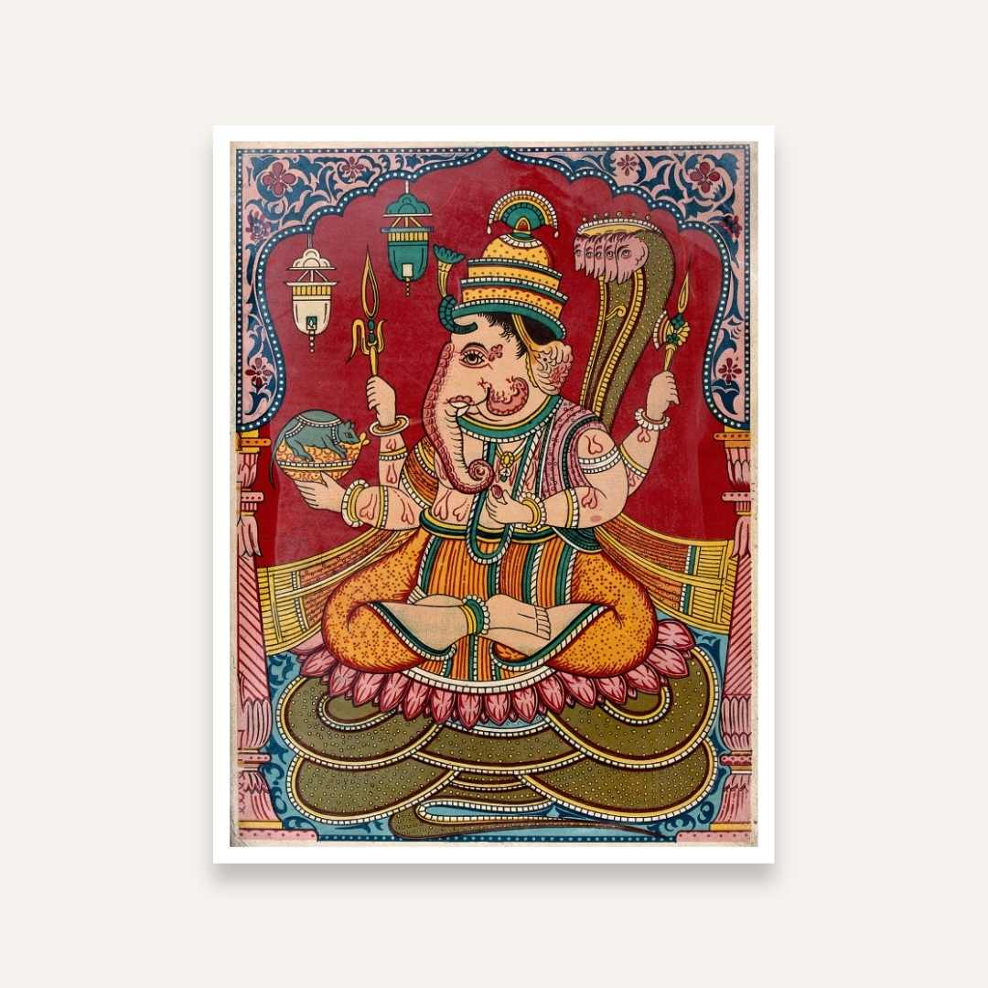 Ganesha Painting for Home | Traditional Kalamkari Style Wall Art | Spiritual Decor 4 :5 Vertical Premium Wall Art Canvas by MeriDeewar