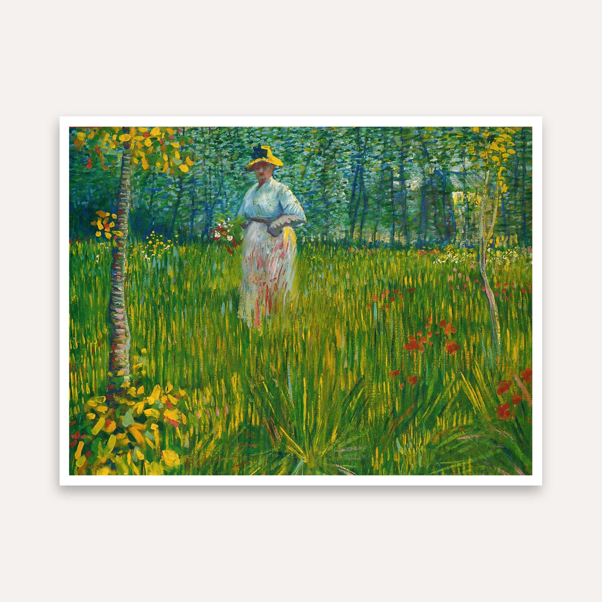 Garden Scenery Painting for Living Room | Van Gogh Woman in Garden | Wall Art Print 4 : 3 Horizontal Premium Wall Art Canvas by MeriDeewar