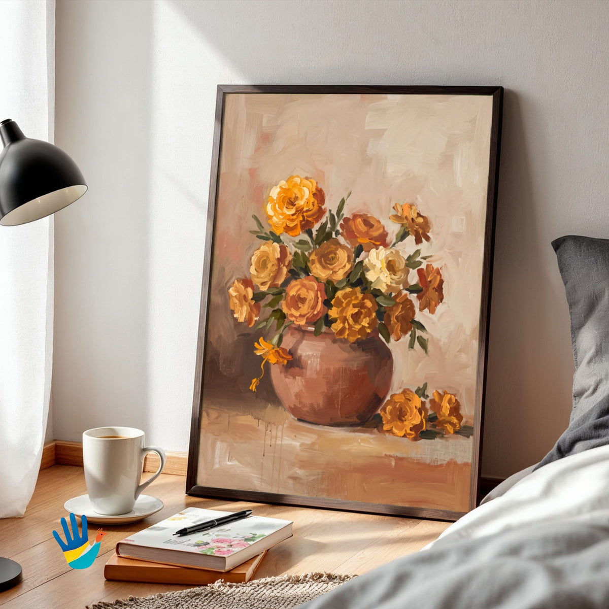 Genda in Terracotta | Marigold Still Life Wall Art 3 : 4 Vertical Premium Wall Art Canvas by MeriDeewar