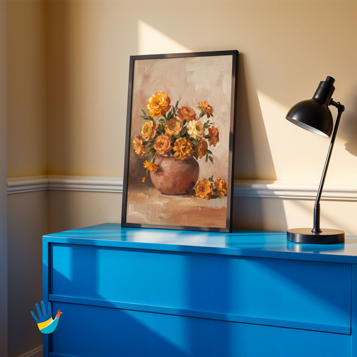 Genda in Terracotta | Marigold Still Life Wall Art 3 : 4 Vertical Premium Wall Art Canvas by MeriDeewar