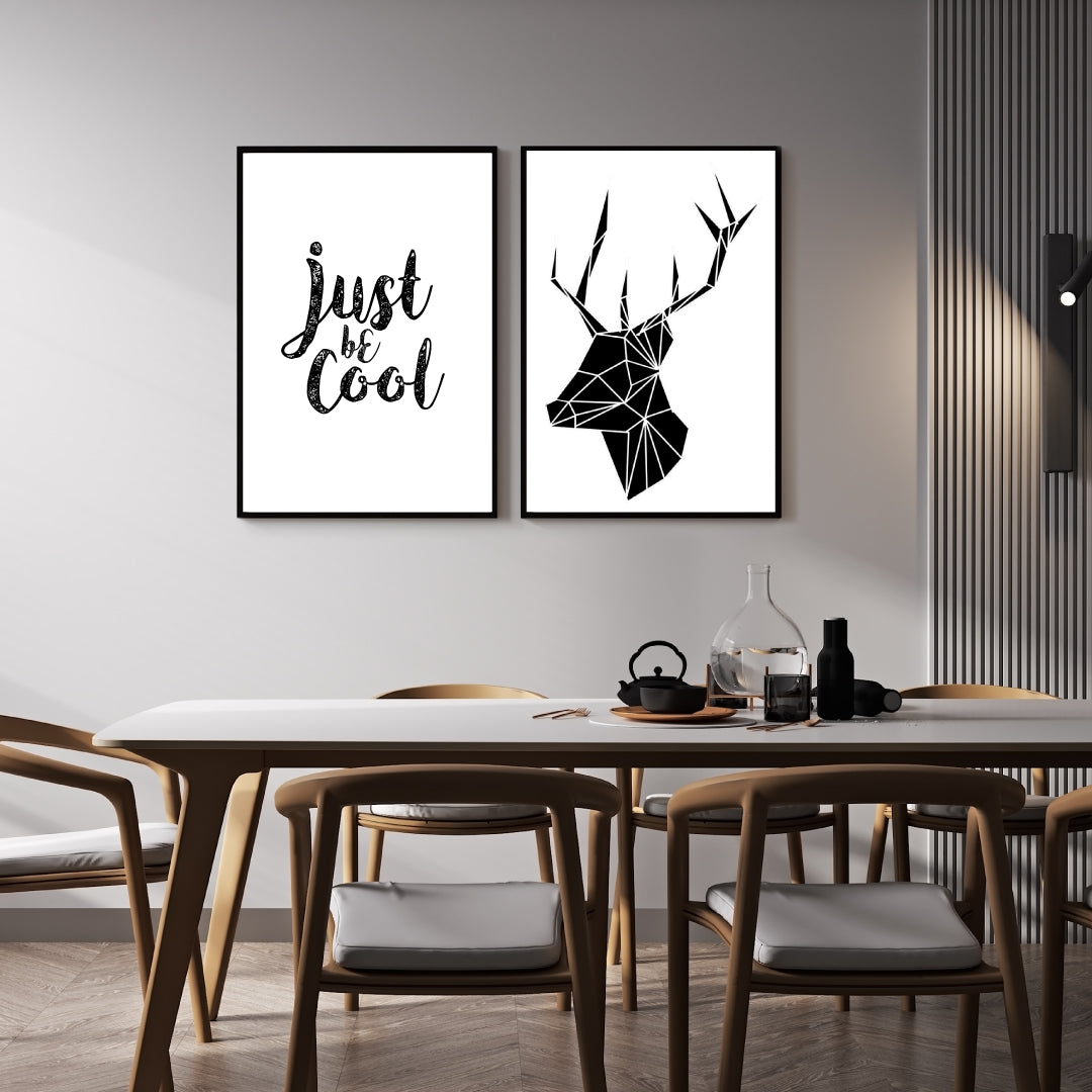 Geometric Animals Deer Head Set of 2 Walls Premium Wall Art Canvas by MeriDeewar