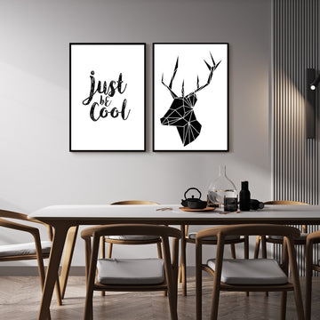 Geometric Animals Deer Head Set of 2 Walls Premium Wall Art Canvas by MeriDeewar