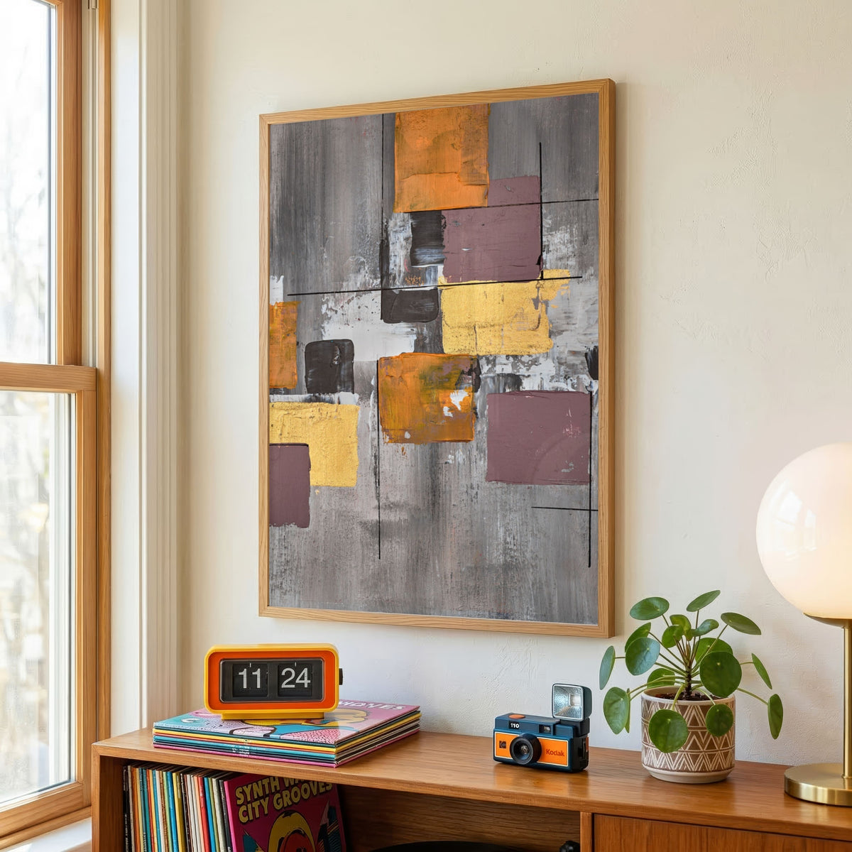 Geometric Cadence | Modern Color Block Geometric Abstract Fine Wall Art 3 : 4 Vertical Premium Wall Art Canvas by MeriDeewar