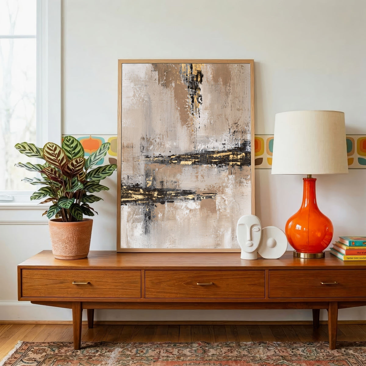 Gilded Strata | Modern Neutral & Gold Leaf Textured Abstract Fine Wall Art 3 : 4 Vertical Premium Wall Art Canvas by MeriDeewar