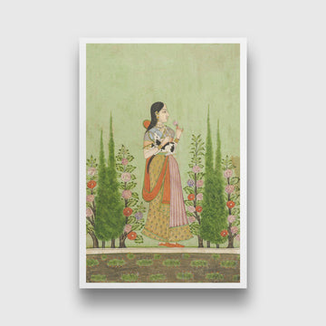 Girl Holding a Calf art Painting 2 : 3 Vertical Premium Wall Art Canvas by MeriDeewar