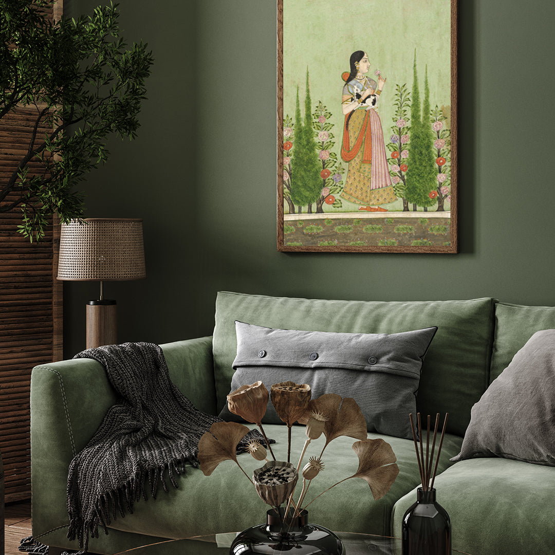 Girl Holding a Calf art Painting 2 : 3 Vertical Premium Wall Art Canvas by MeriDeewar