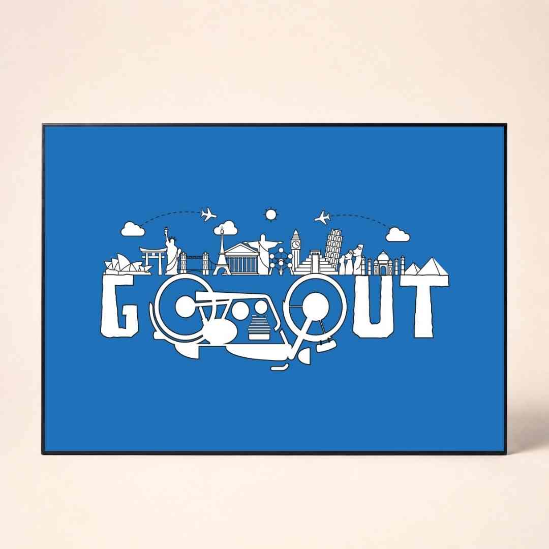 "Go Out" World Travel Landmarks Poster | Horizontal Borderless Art Frame Poster Premium Wall Art Canvas by MeriDeewar