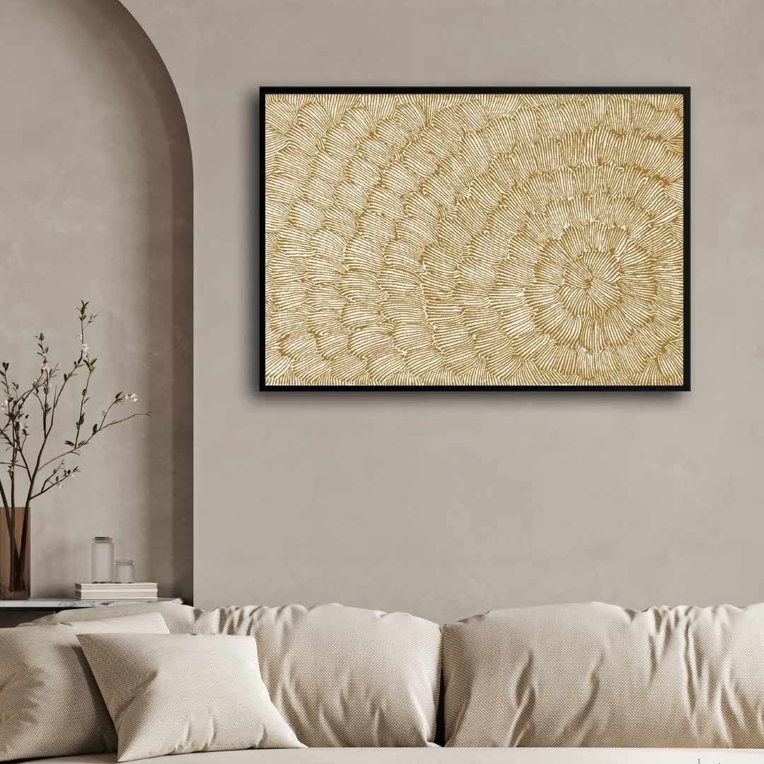 "Golden Abstract Bloom" Minimalist Texture Giclée Print | Fine Art Wall Art 3 : 2 Horizontal Premium Wall Art Canvas by MeriDeewar