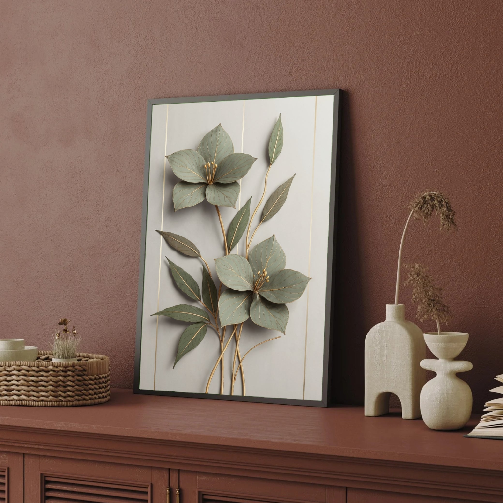 Golden Flora wall art 2 : 3 Vertical Premium Wall Art Canvas by MeriDeewar