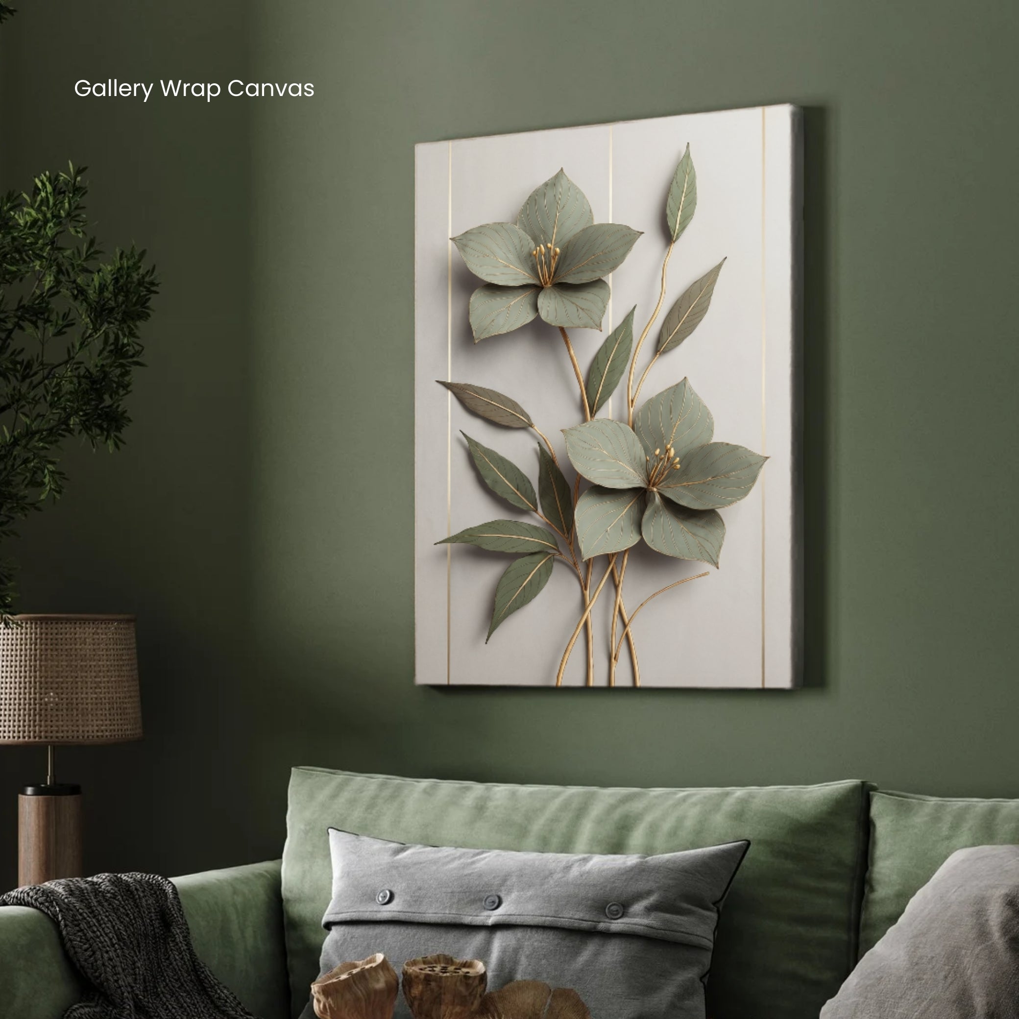 Golden Flora wall art 2 : 3 Vertical Premium Wall Art Canvas by MeriDeewar