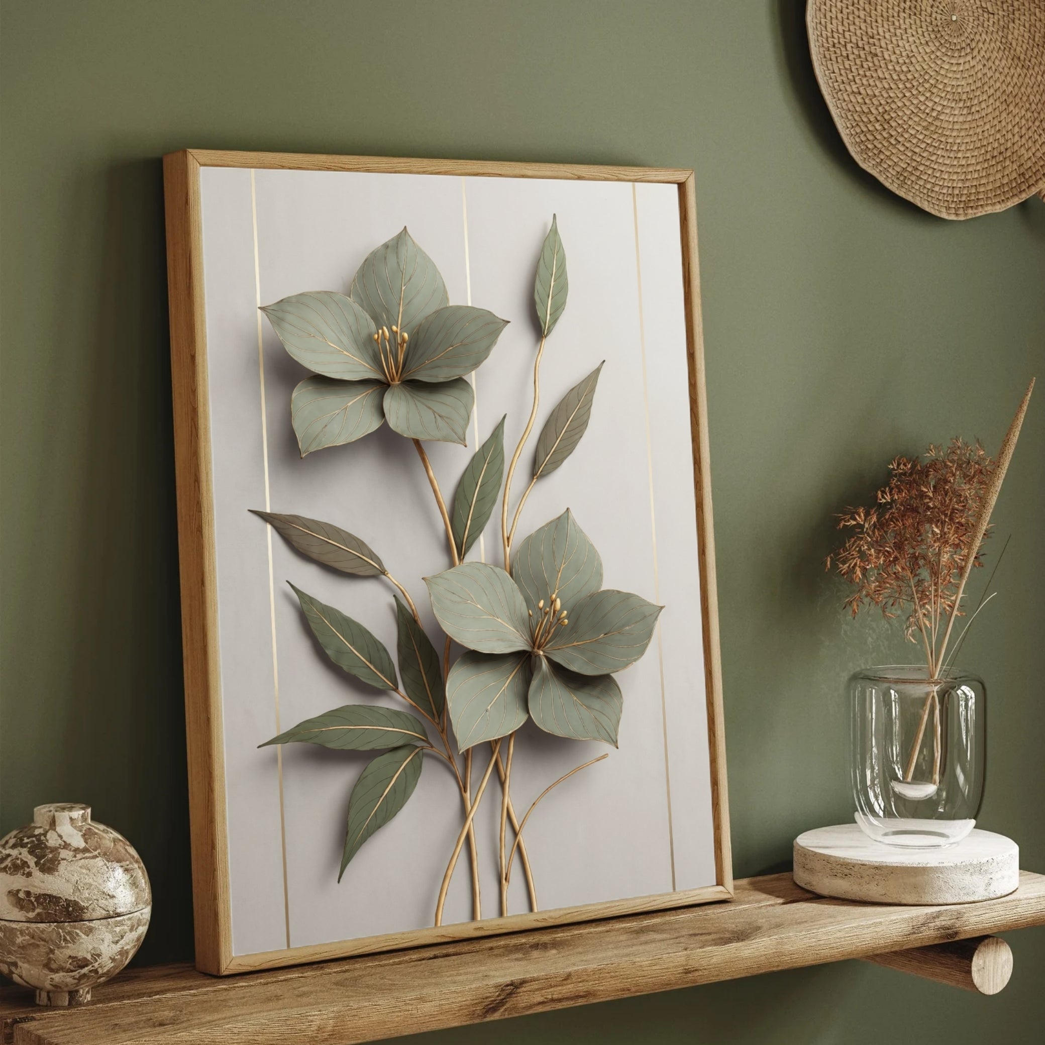 Golden Flora wall art 2 : 3 Vertical Premium Wall Art Canvas by MeriDeewar