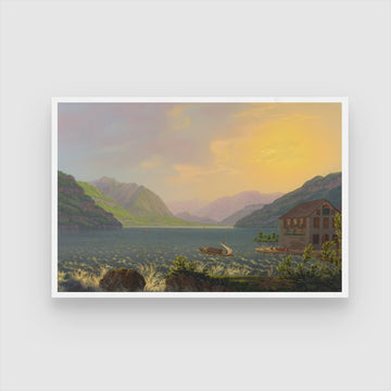 Golden Light on the Lake – Romantic Evening Landscape 2 : 3 Horizontal Premium Wall Art Canvas by MeriDeewar