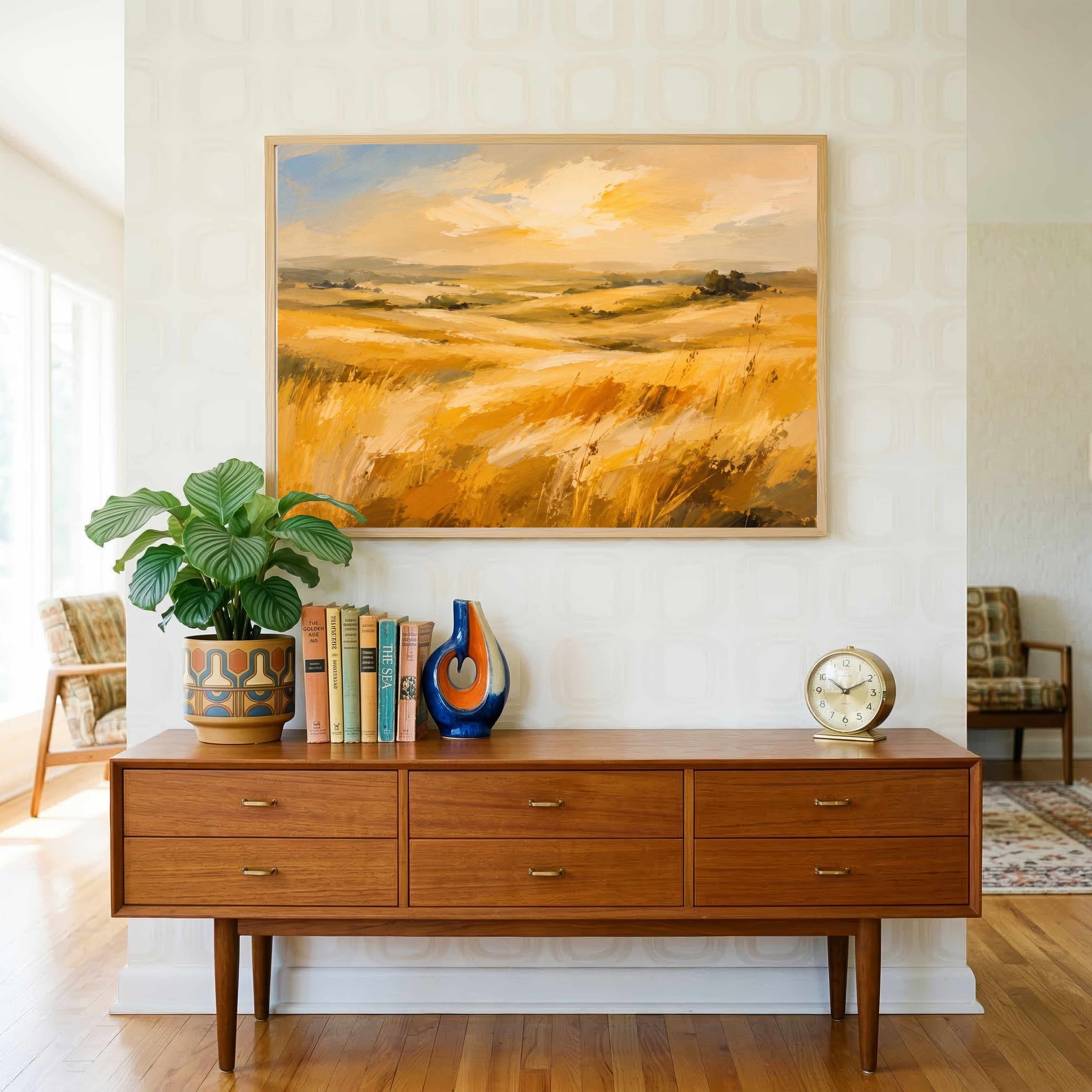 "Golden Prairie Horizon" Landscape Giclée Print | Fine Art Wall Art 3 : 4 Horizontal New Premium Wall Art Canvas by MeriDeewar
