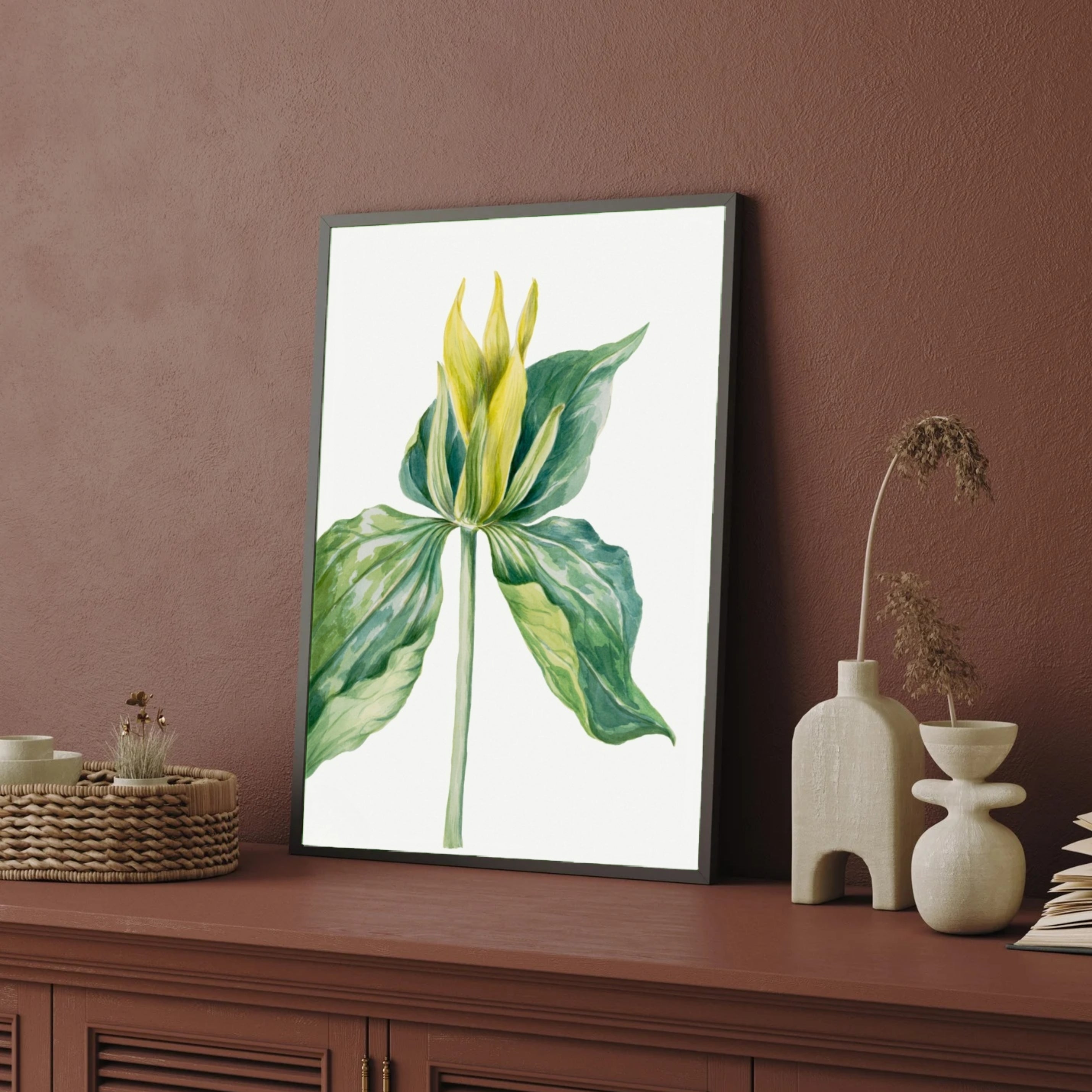 Golden Sprout – Green and Yellow Botanical Wall Art Print 2 : 3 Vertical Premium Wall Art Canvas by MeriDeewar