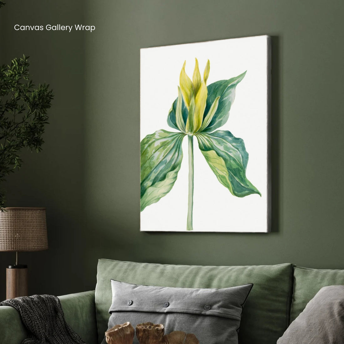 Golden Sprout – Green and Yellow Botanical Wall Art Print 2 : 3 Vertical Premium Wall Art Canvas by MeriDeewar