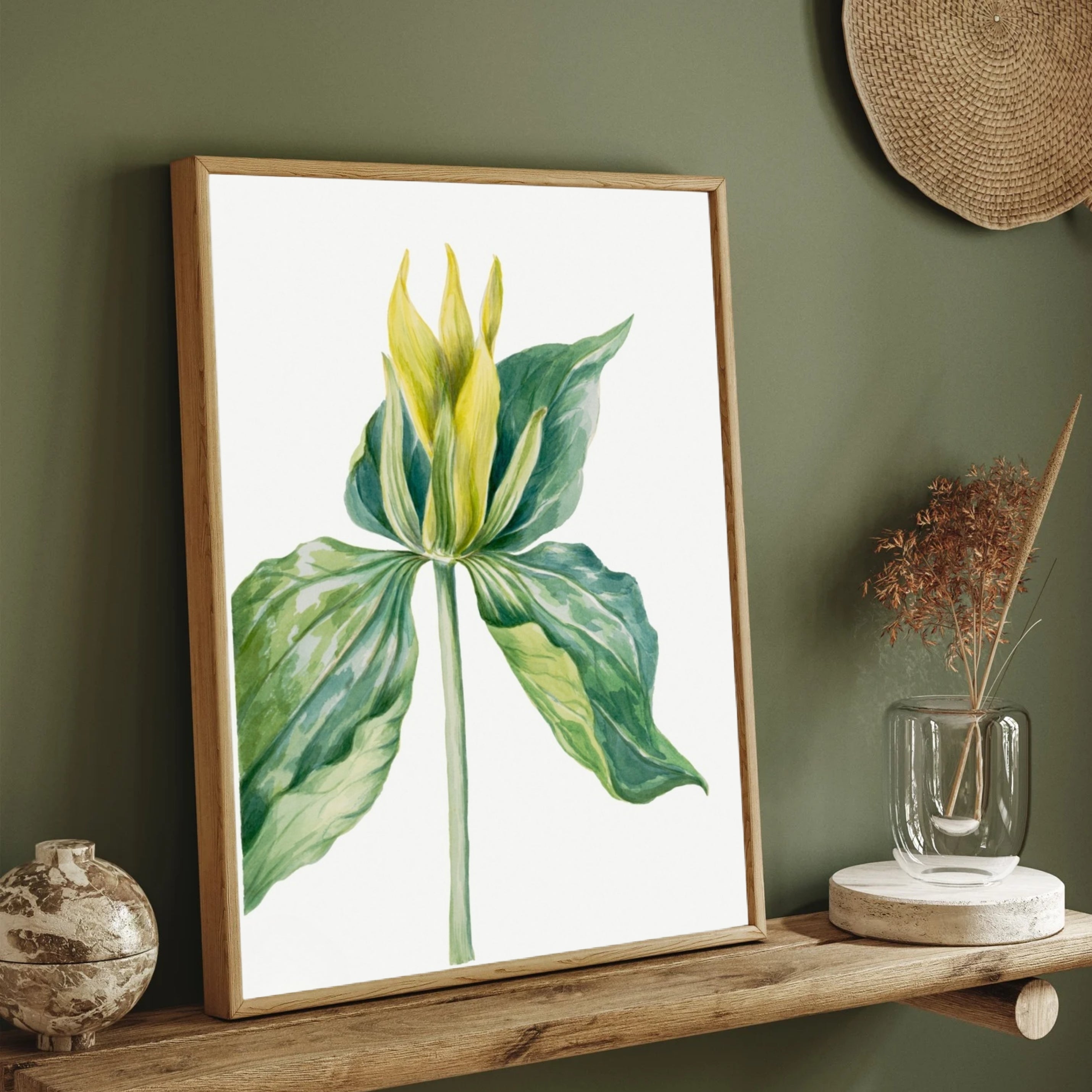 Golden Sprout – Green and Yellow Botanical Wall Art Print 2 : 3 Vertical Premium Wall Art Canvas by MeriDeewar