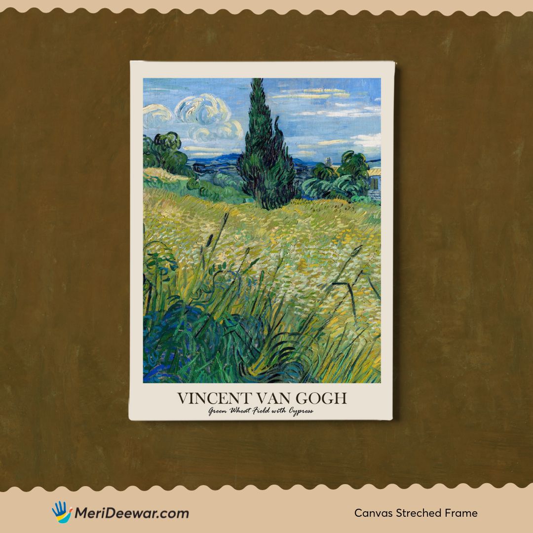 Green Wheat Field with Cypress by Vincent van Gogh 3 : 4 Vertical New Premium Wall Art Canvas by MeriDeewar