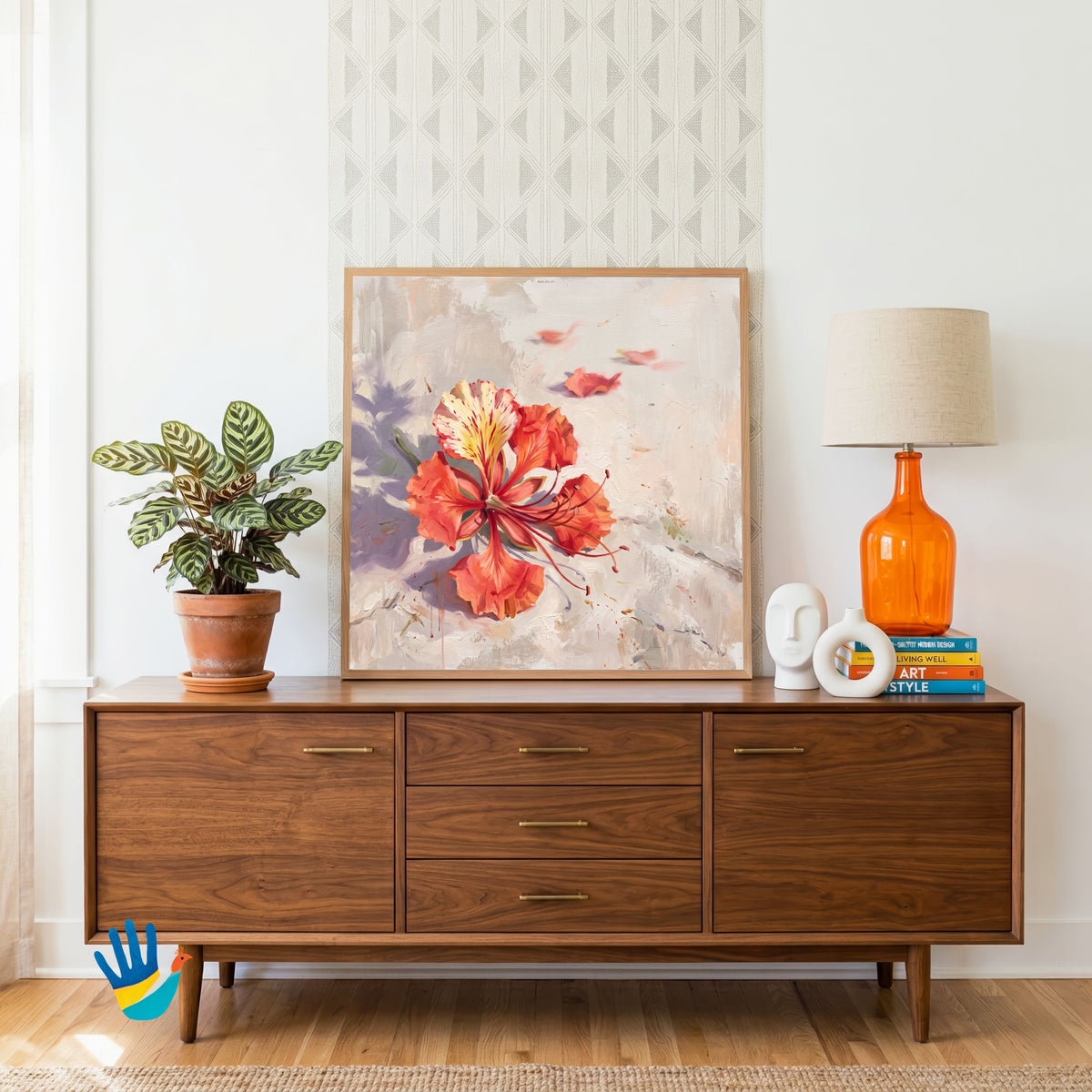 Gulmohar Fallen | Fallen Petals Floral Wall Art 1 : 1 Square Premium Wall Art Canvas by MeriDeewar