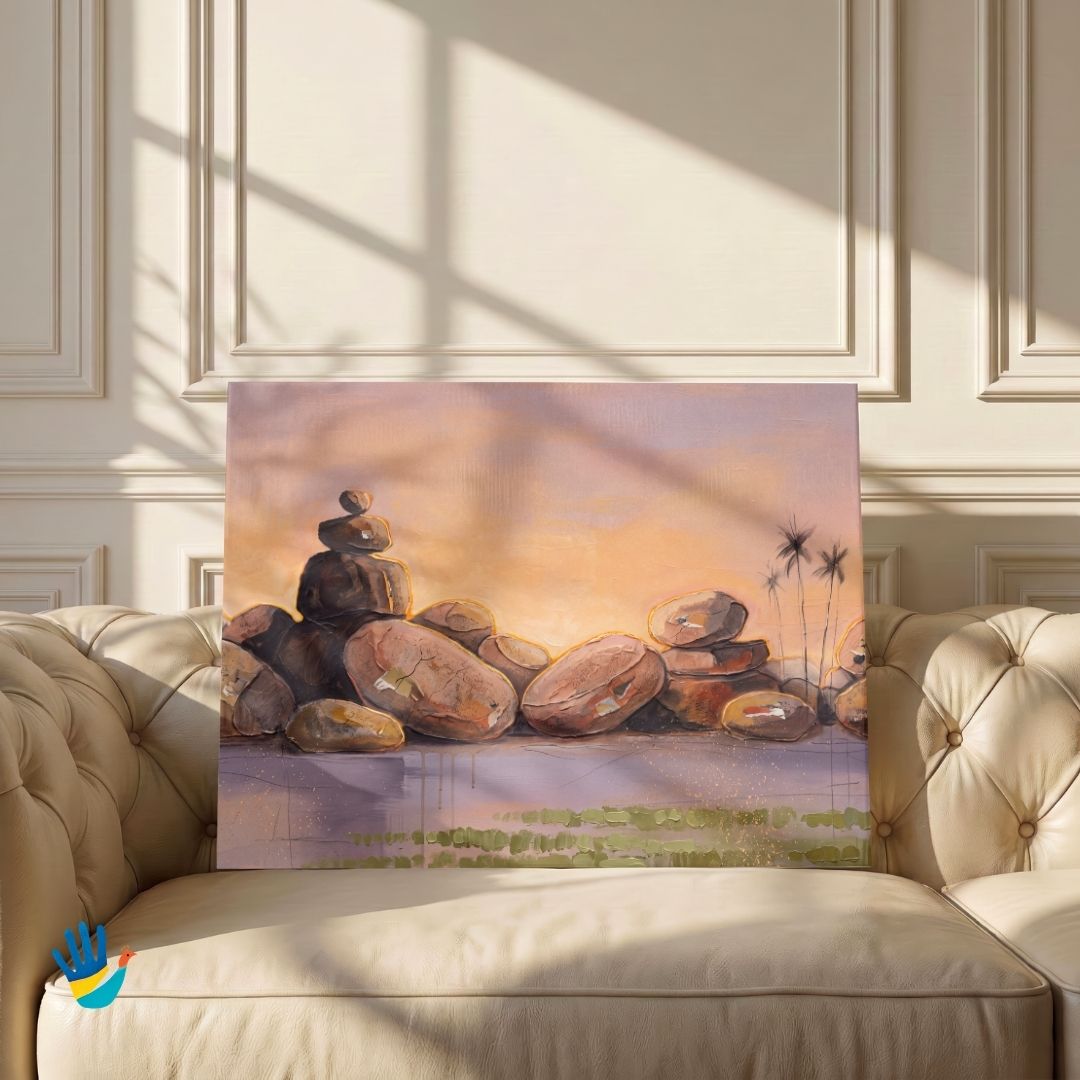 Hampi Boulders at Dusk | Abstract Karnataka Art 3 : 2 Horizontal Premium Wall Art Canvas by MeriDeewar
