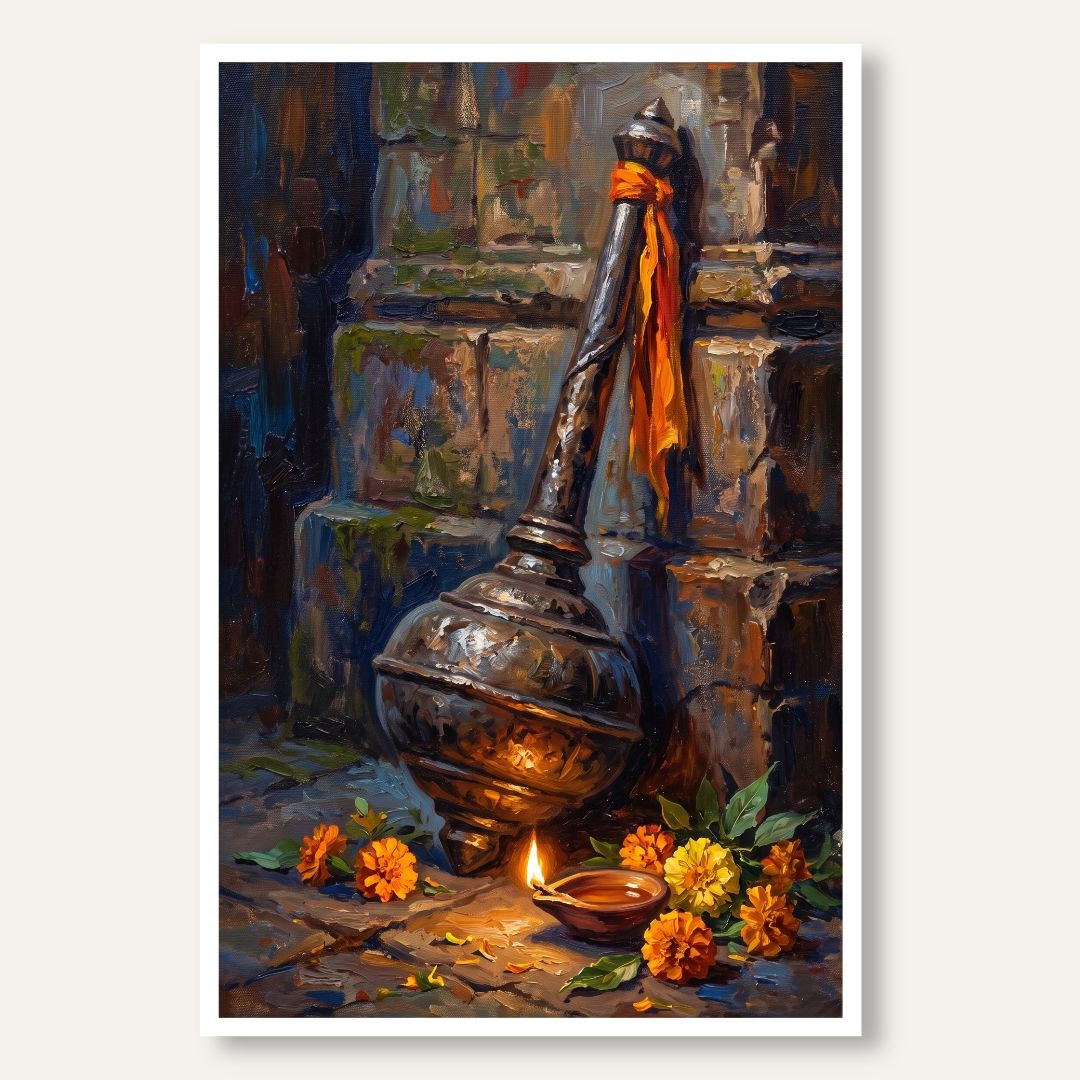 Hanuman Gada | Hindu Wall Art 2 : 3 Vertical Premium Wall Art Canvas by MeriDeewar