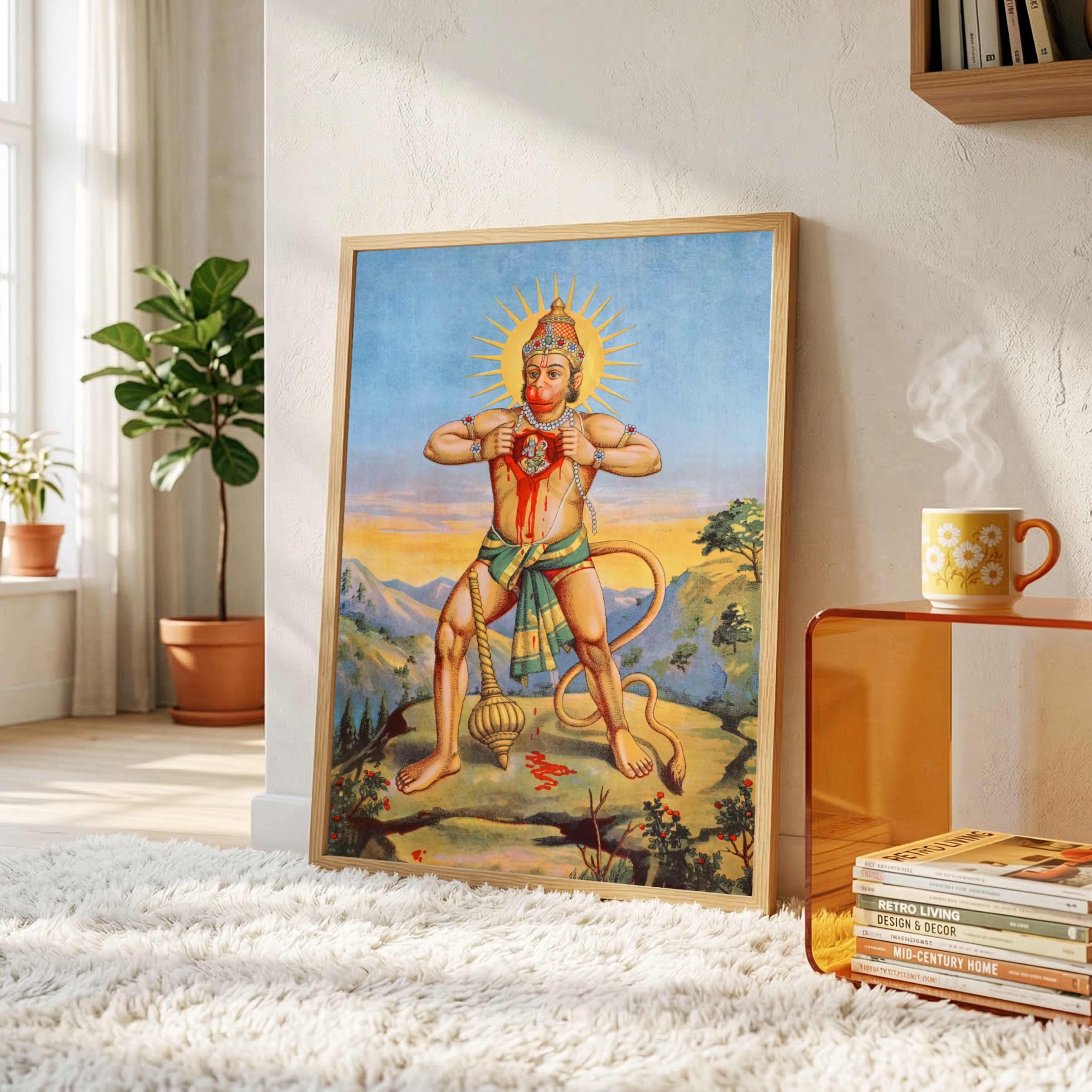 Hanuman Hriday Bidaran Painting for Home | Raja Ravi Varma Spiritual Wall Art 3 : 4 Vertical Premium Wall Art Canvas by MeriDeewar
