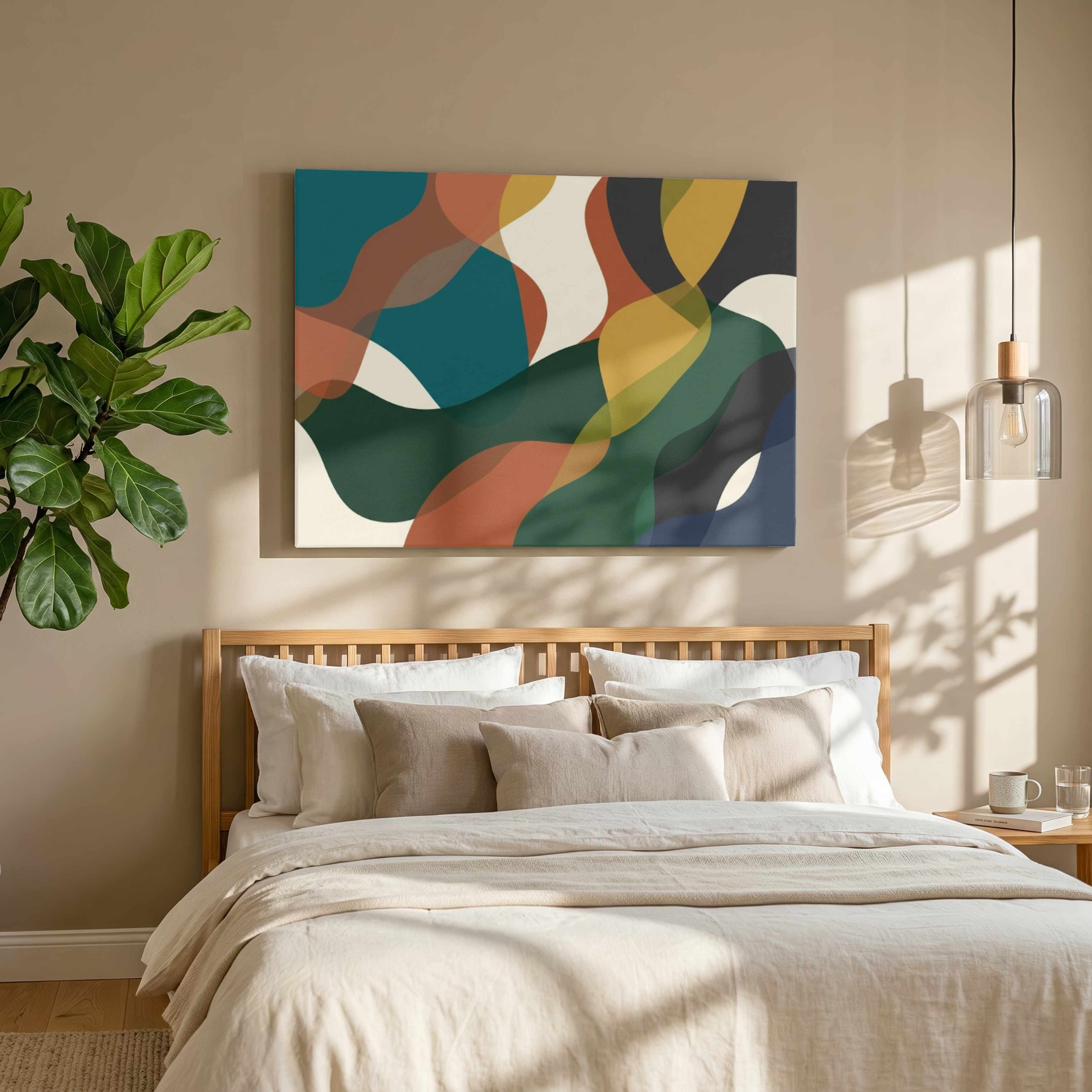 "Harmonic Waves" Mid-Century Modern Abstract Giclée Print Wall Art 3 : 4 Horizontal New Premium Wall Art Canvas by MeriDeewar