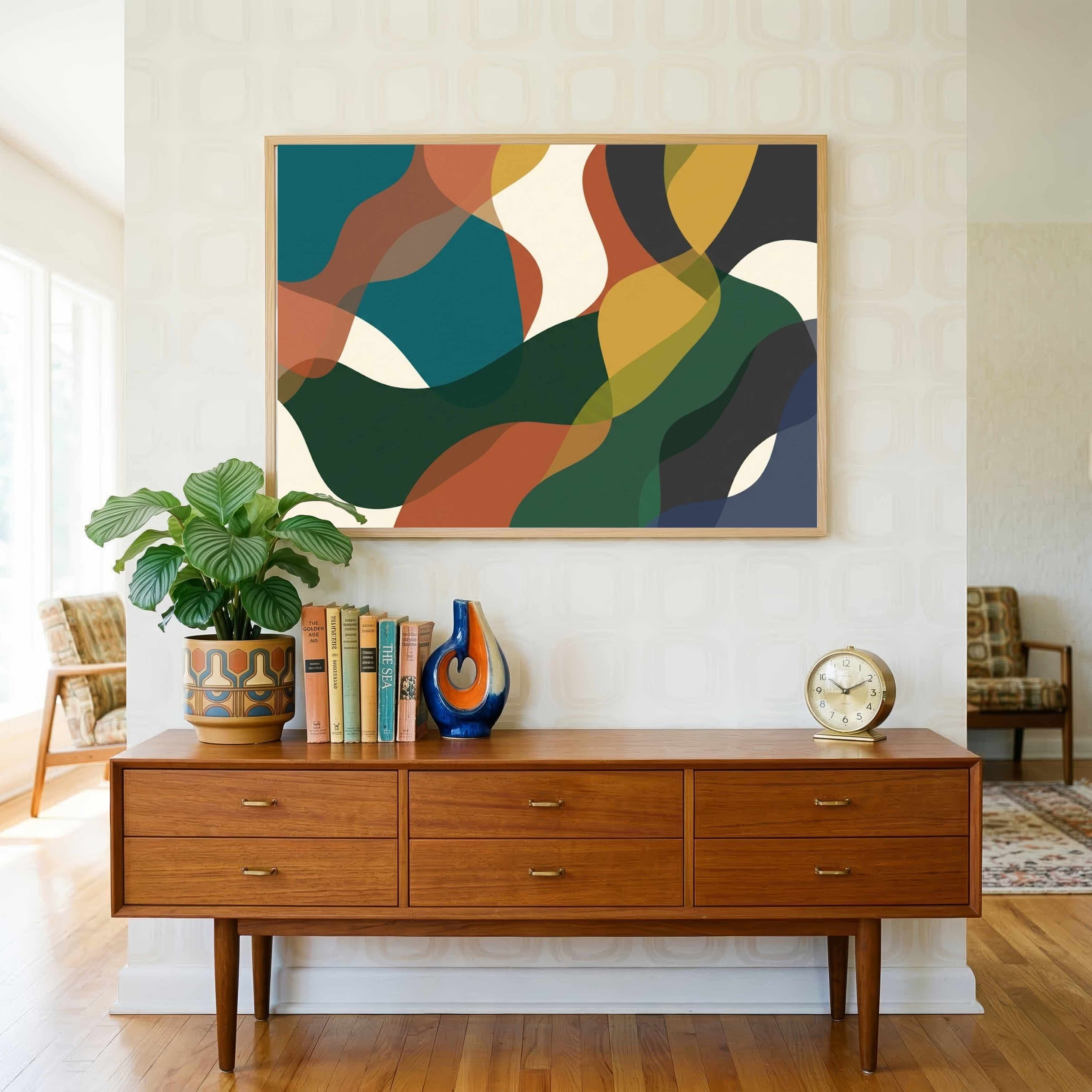 "Harmonic Waves" Mid-Century Modern Abstract Giclée Print Wall Art 3 : 4 Horizontal New Premium Wall Art Canvas by MeriDeewar