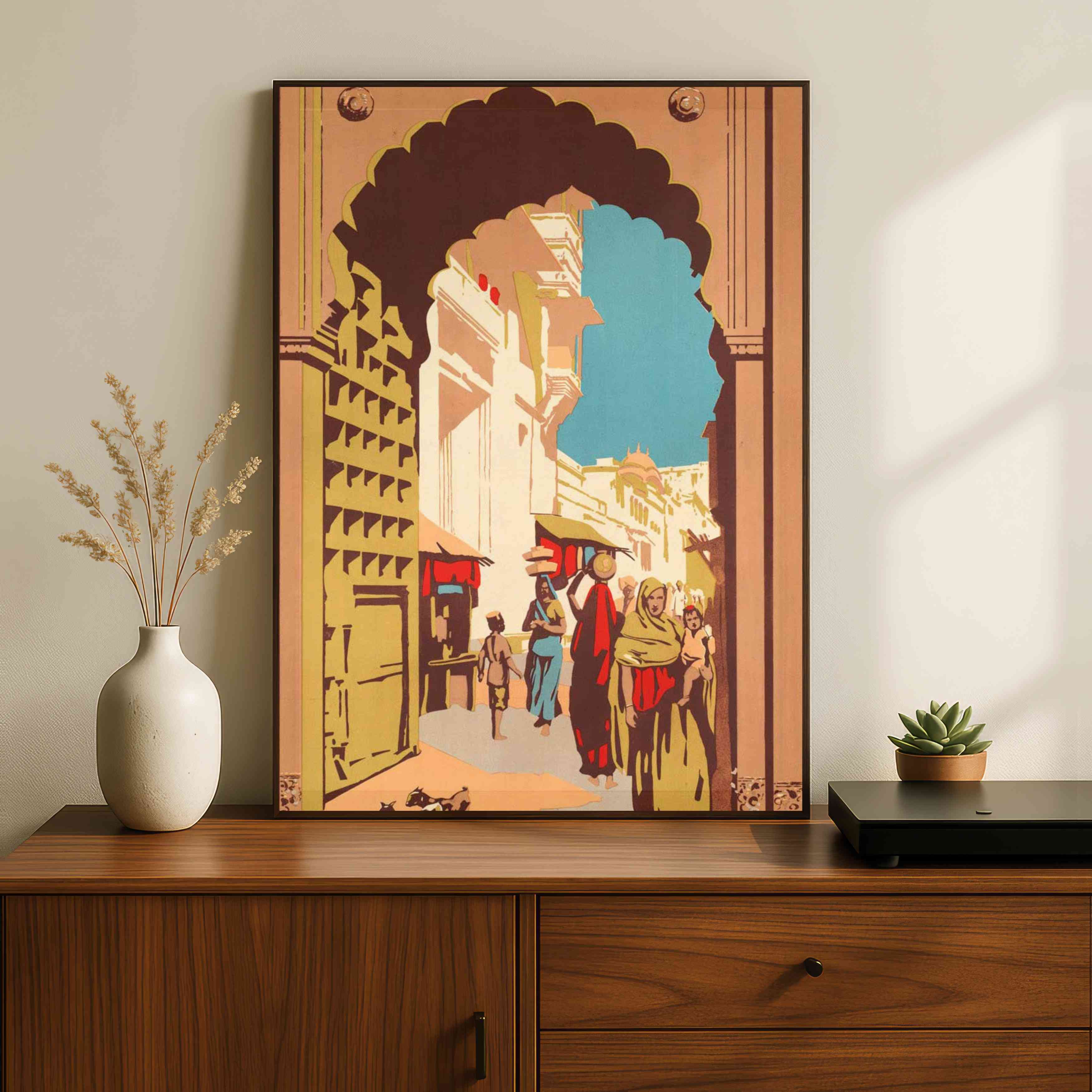 "Heritage Architectural Archway" Indian Street Scene Art Poster | Vertical Borderless Art Frame Poster Premium Wall Art Canvas by MeriDeewar