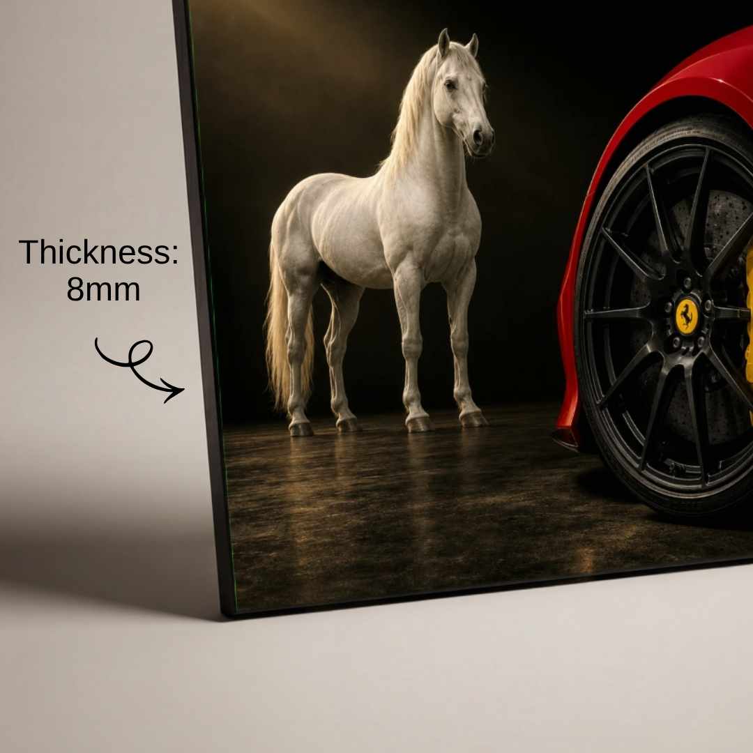 "Horse and Supercar" Automotive Art Poster | Vertical Borderless Art Frame Poster Premium Wall Art Canvas by MeriDeewar