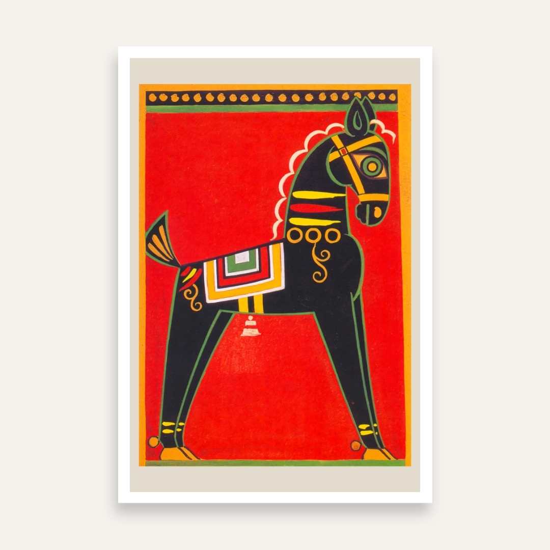 Horse Painting for Living Room | Jamini Roy Folk Art | MeriDeewar Wall Art 2 : 3 Vertical Premium Wall Art Canvas by MeriDeewar