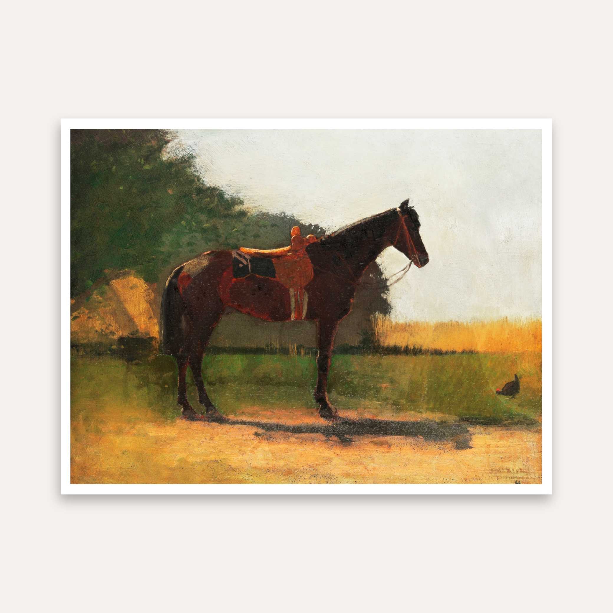 Horse Painting for Living Room | Vintage Farm Scenery Wall Art | Giclée Fine Art Print 4 : 3 Horizontal Premium Wall Art Canvas by MeriDeewar