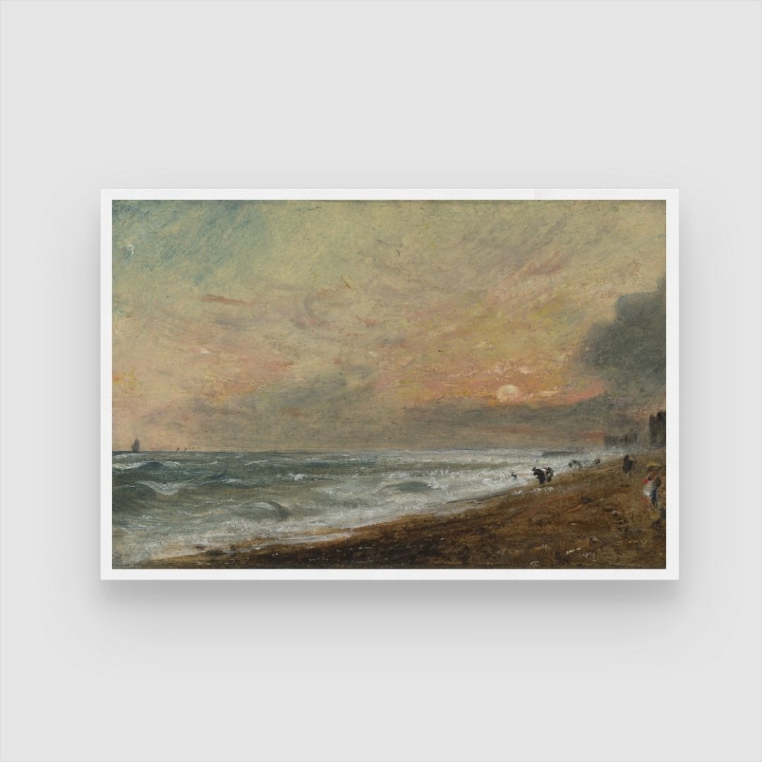 Hove Beach Sunrise Canvas Art - Vibrant Coastal Painting 2 : 3 Horizontal Premium Wall Art Canvas by MeriDeewar