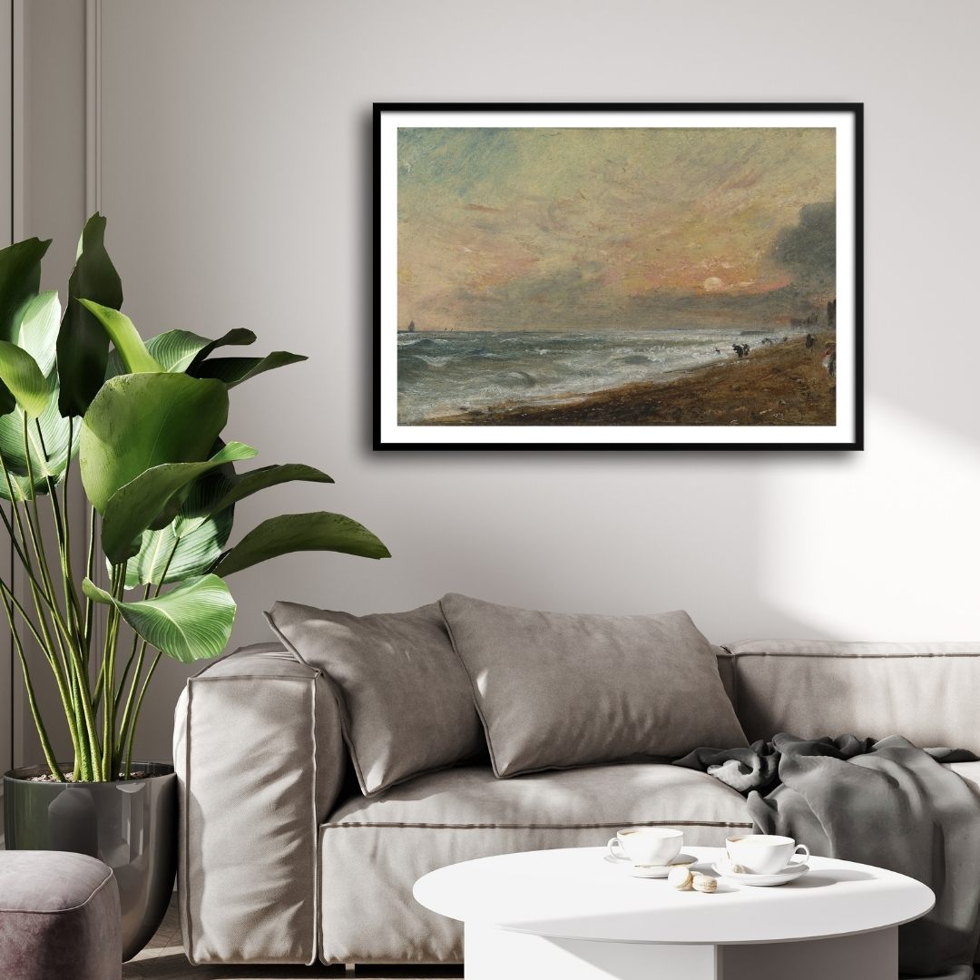 Hove Beach Sunrise Canvas Art - Vibrant Coastal Painting 2 : 3 Horizontal Premium Wall Art Canvas by MeriDeewar